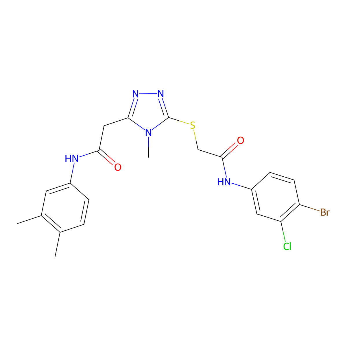 2-[5-[2-(4-bromo-3-chloroanilino)-2-oxoethyl]sulfanyl-4-methyl-1,2,4-triazol-3-yl]-N-(3,4-dimethylphenyl)acetamide molecular structure, CAS 792943-35-2