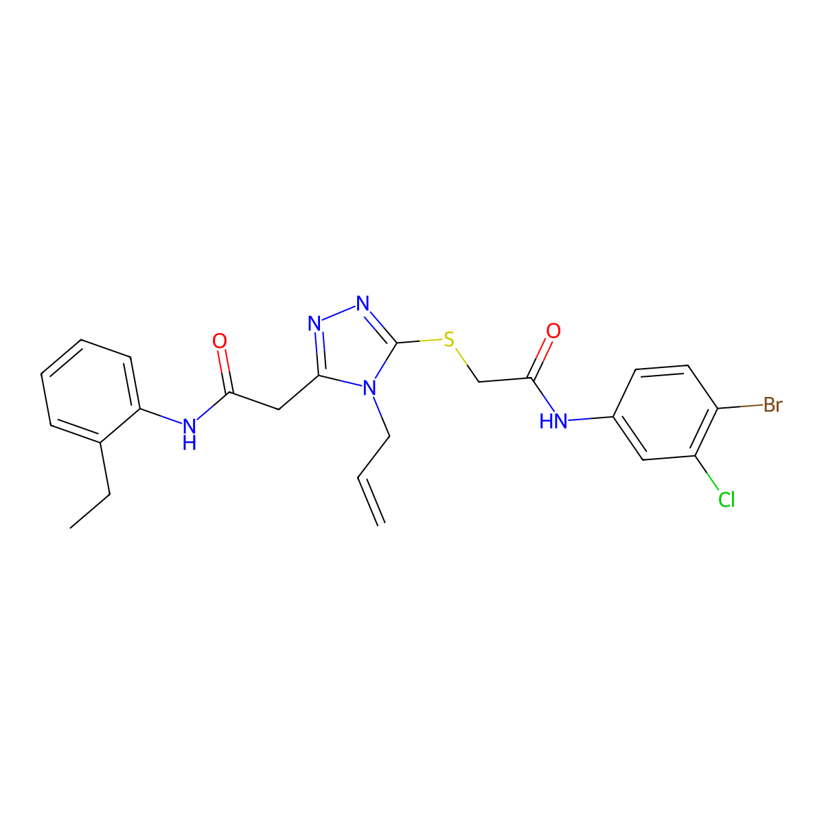 2-[5-[2-(4-bromo-3-chloroanilino)-2-oxoethyl]sulfanyl-4-prop-2-enyl-1,2,4-triazol-3-yl]-N-(2-ethylphenyl)acetamide molecular structure, CAS 792943-37-4