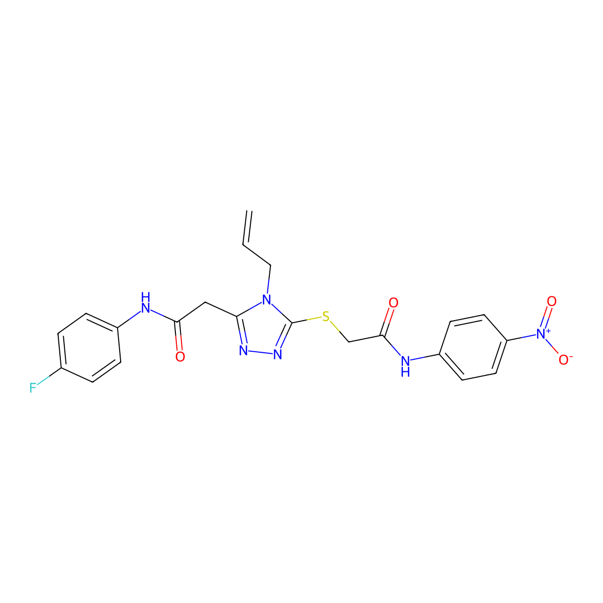 N-(4-fluorophenyl)-2-[5-[2-(4-nitroanilino)-2-oxoethyl]sulfanyl-4-prop-2-enyl-1,2,4-triazol-3-yl]acetamide molecular structure, CAS 792943-39-6