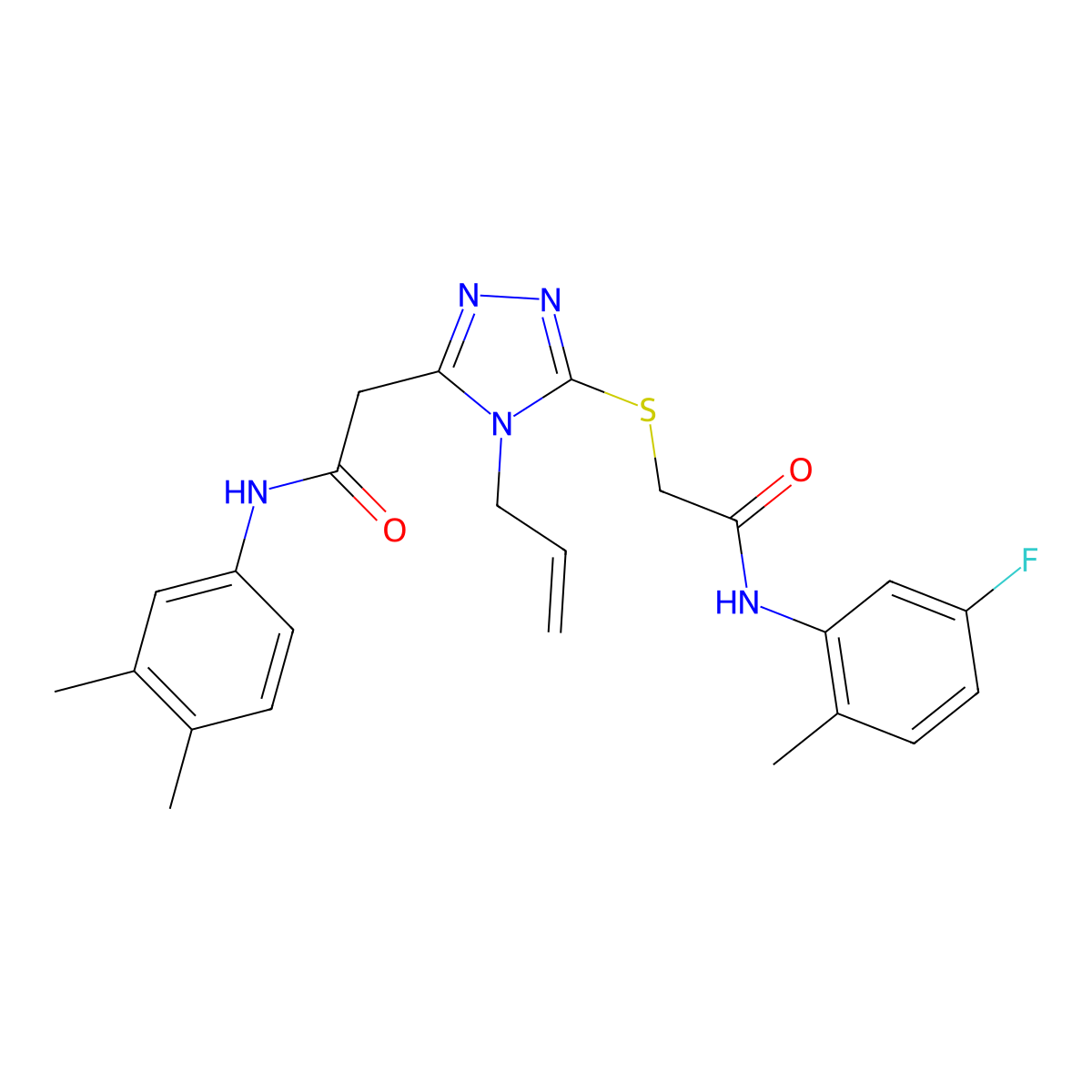 N-(3,4-dimethylphenyl)-2-[5-[2-(5-fluoro-2-methylanilino)-2-oxoethyl]sulfanyl-4-prop-2-enyl-1,2,4-triazol-3-yl]acetamide molecular structure, CAS 792943-45-4