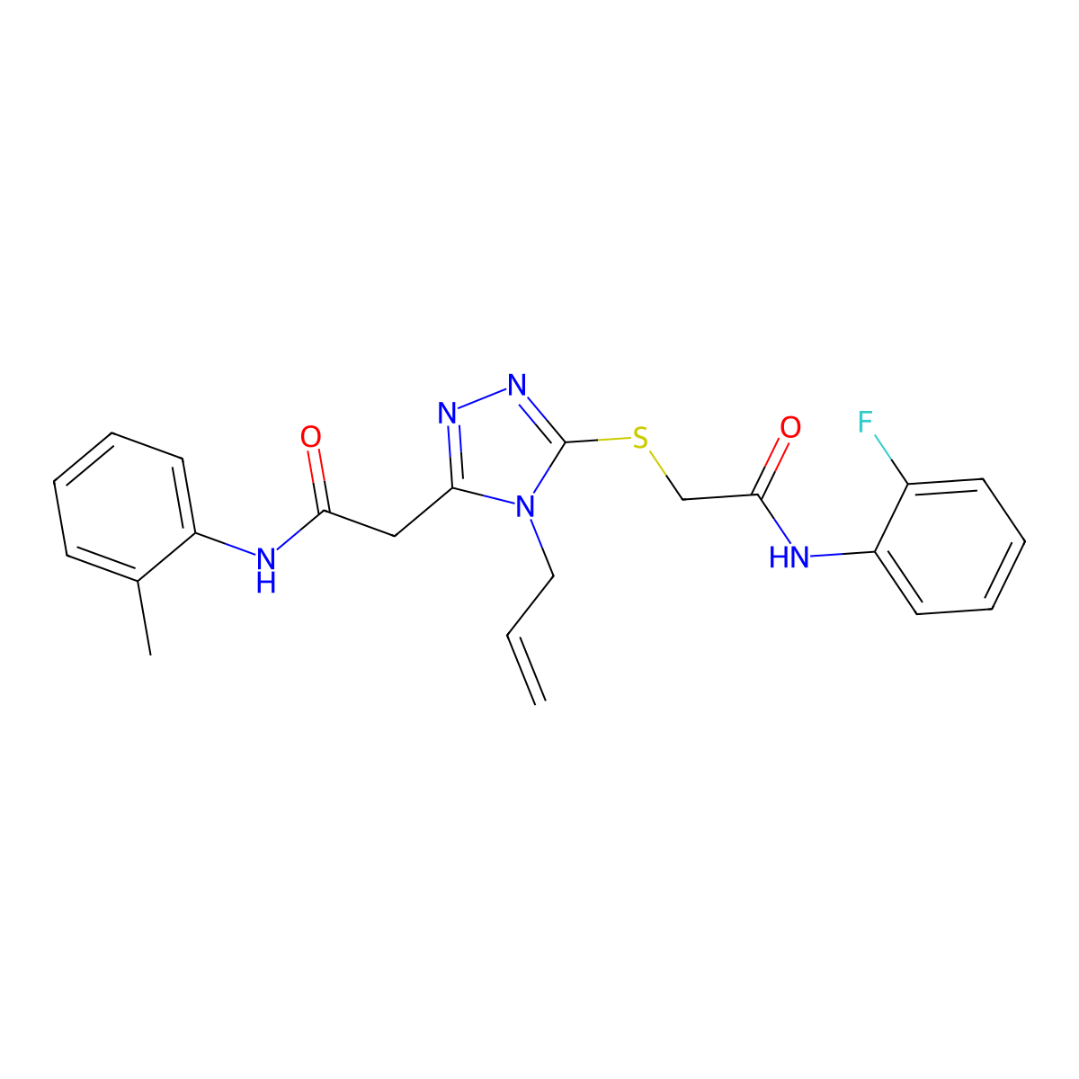 2-[5-[2-(2-fluoroanilino)-2-oxoethyl]sulfanyl-4-prop-2-enyl-1,2,4-triazol-3-yl]-N-(2-methylphenyl)acetamide molecular structure, CAS 792943-49-8