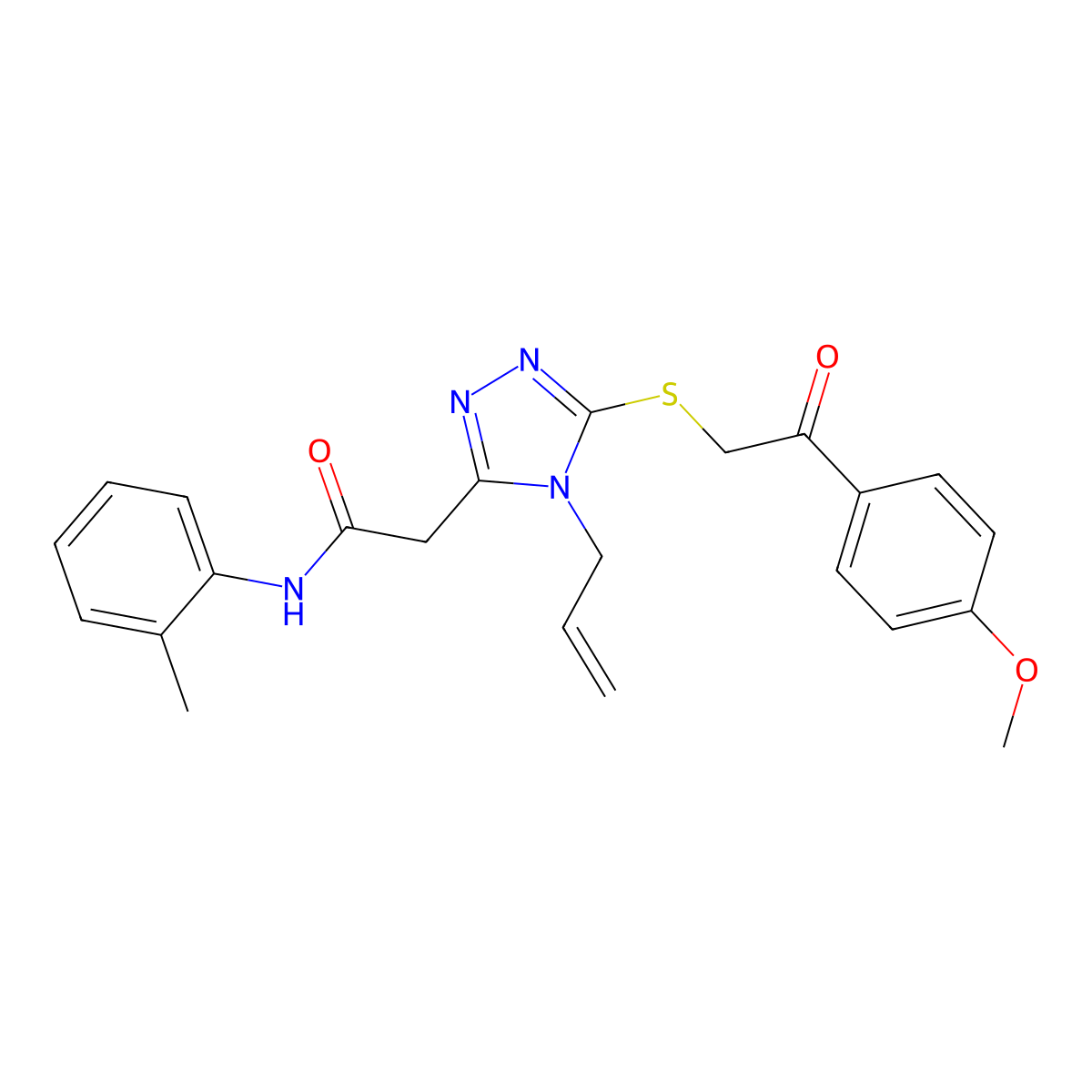 2-[5-[2-(4-methoxyphenyl)-2-oxoethyl]sulfanyl-4-prop-2-enyl-1,2,4-triazol-3-yl]-N-(2-methylphenyl)acetamide molecular structure, CAS 792943-50-1