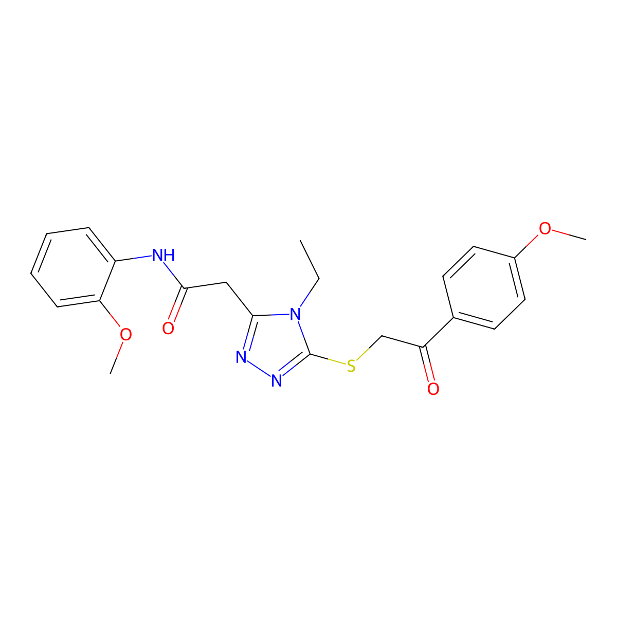 2-[4-ethyl-5-[2-(4-methoxyphenyl)-2-oxoethyl]sulfanyl-1,2,4-triazol-3-yl]-N-(2-methoxyphenyl)acetamide molecular structure, CAS 792943-53-4
