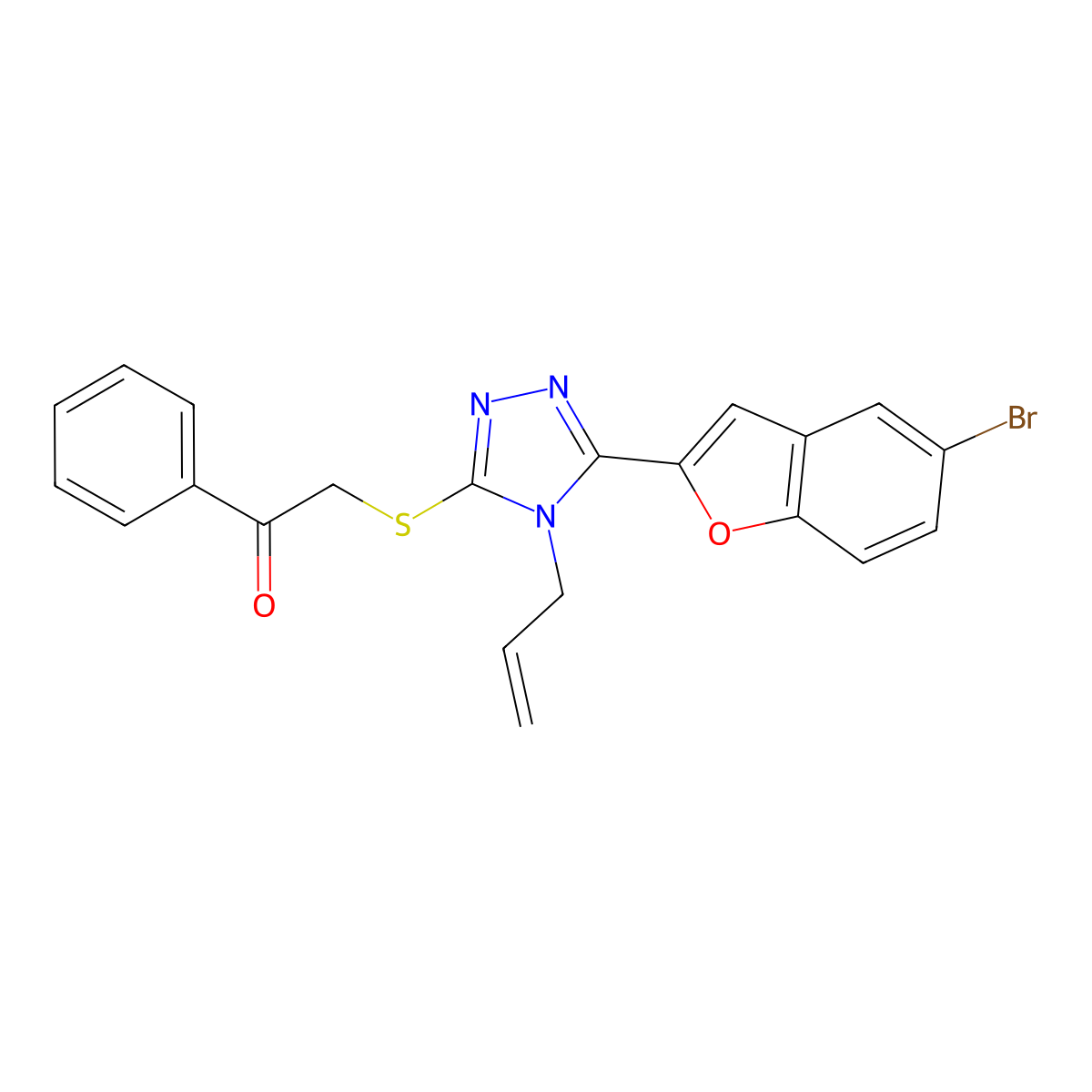 2-[[5-(5-Bromo-1-benzofuran-2-yl)-4-prop-2-enyl-1,2,4-triazol-3-yl]sulfanyl]-1-phenylethanone molecular structure, CAS 792943-55-6