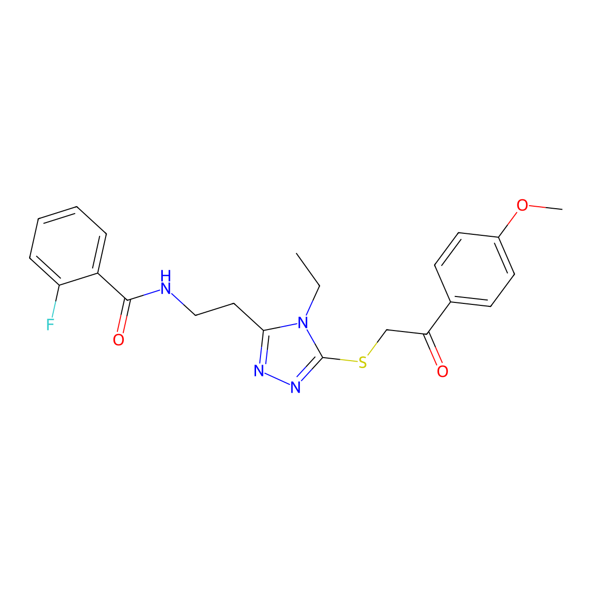 N-[2-[4-ethyl-5-[2-(4-methoxyphenyl)-2-oxoethyl]sulfanyl-1,2,4-triazol-3-yl]ethyl]-2-fluorobenzamide molecular structure, CAS 792943-56-7