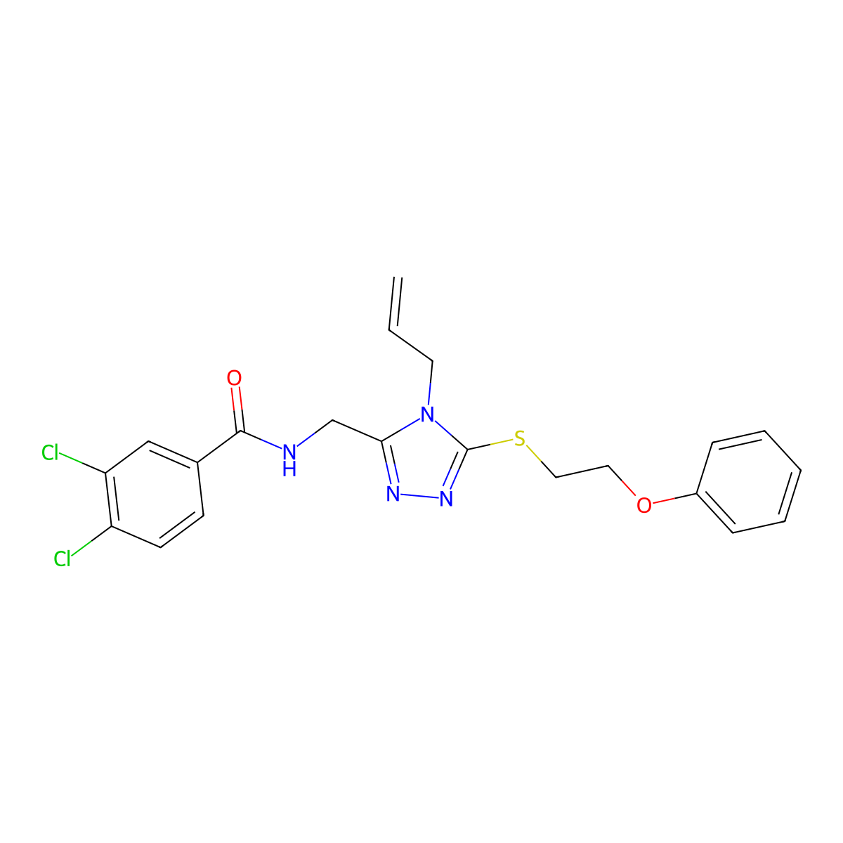3,4-dichloro-N-[[5-(2-phenoxyethylsulfanyl)-4-prop-2-enyl-1,2,4-triazol-3-yl]methyl]benzamide molecular structure, CAS 792943-58-9