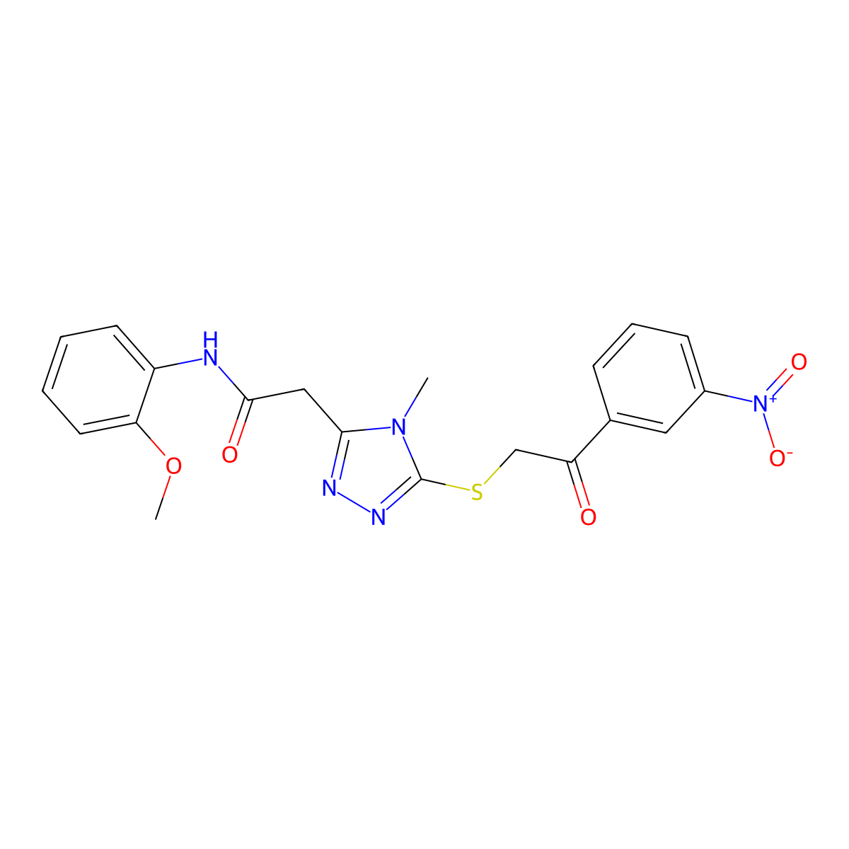 N-(2-methoxyphenyl)-2-[4-methyl-5-[2-(3-nitrophenyl)-2-oxoethyl]sulfanyl-1,2,4-triazol-3-yl]acetamide molecular structure, CAS 792943-90-9