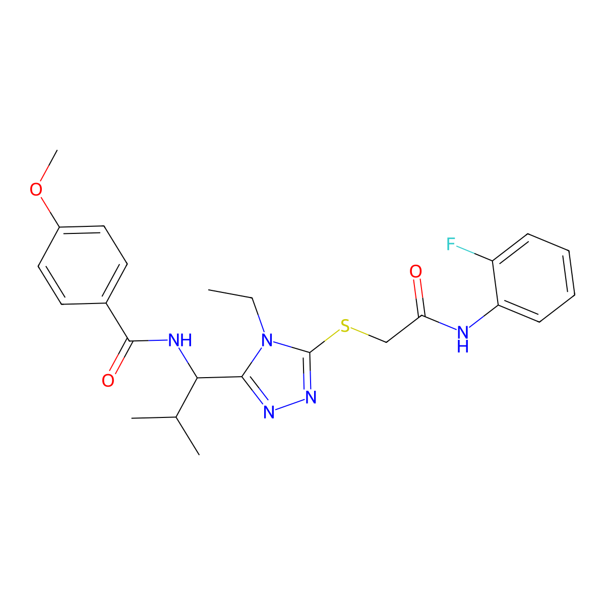 N-{1-[4-ethyl-5-({2-[(2-fluorophenyl)amino]-2-oxoethyl}sulfanyl)-4H-1,2,4-triazol-3-yl]-2-methylpropyl}-4-methoxybenzamide molecular structure, CAS 792944-04-8