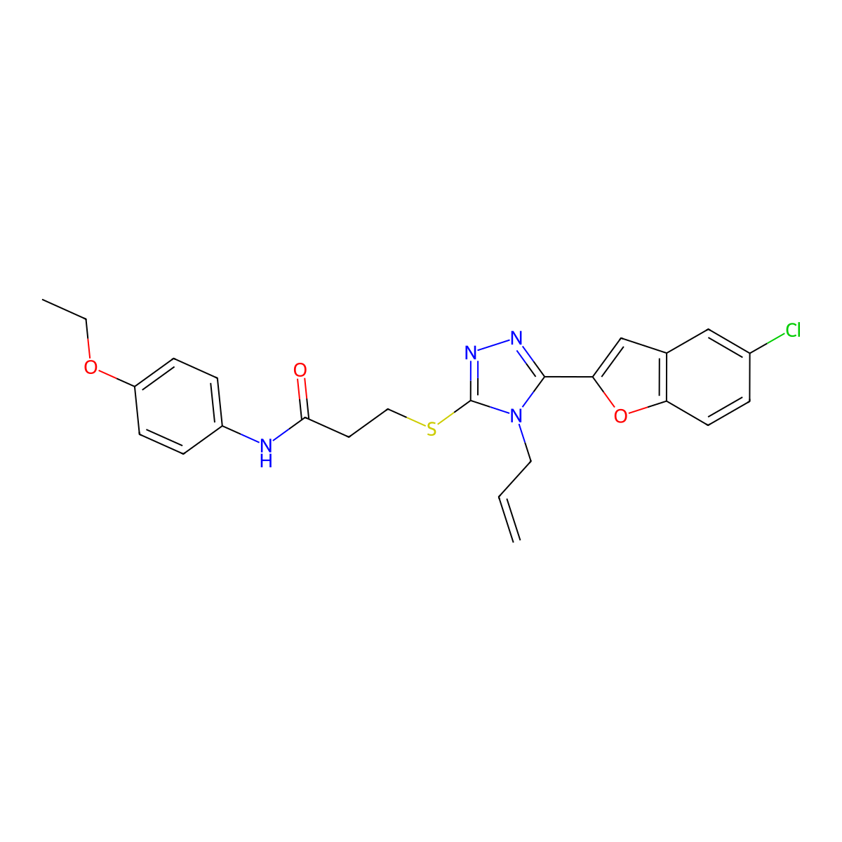 3-[[5-(5-chloro-1-benzofuran-2-yl)-4-prop-2-enyl-1,2,4-triazol-3-yl]sulfanyl]-N-(4-ethoxyphenyl)propanamide molecular structure, CAS 792944-17-3