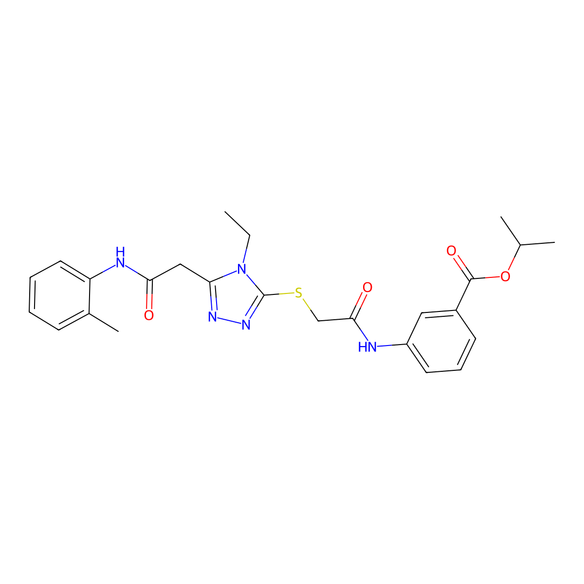 propan-2-yl 3-({[(4-ethyl-5-{2-[(2-methylphenyl)amino]-2-oxoethyl}-4H-1,2,4-triazol-3-yl)sulfanyl]acetyl}amino)benzoate molecular structure, CAS 792944-18-4