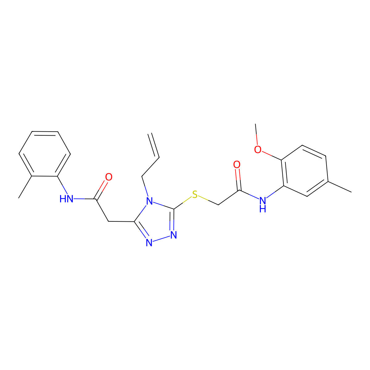 2-[5-[2-(2-methoxy-5-methylanilino)-2-oxoethyl]sulfanyl-4-prop-2-enyl-1,2,4-triazol-3-yl]-N-(2-methylphenyl)acetamide molecular structure, CAS 792944-19-5