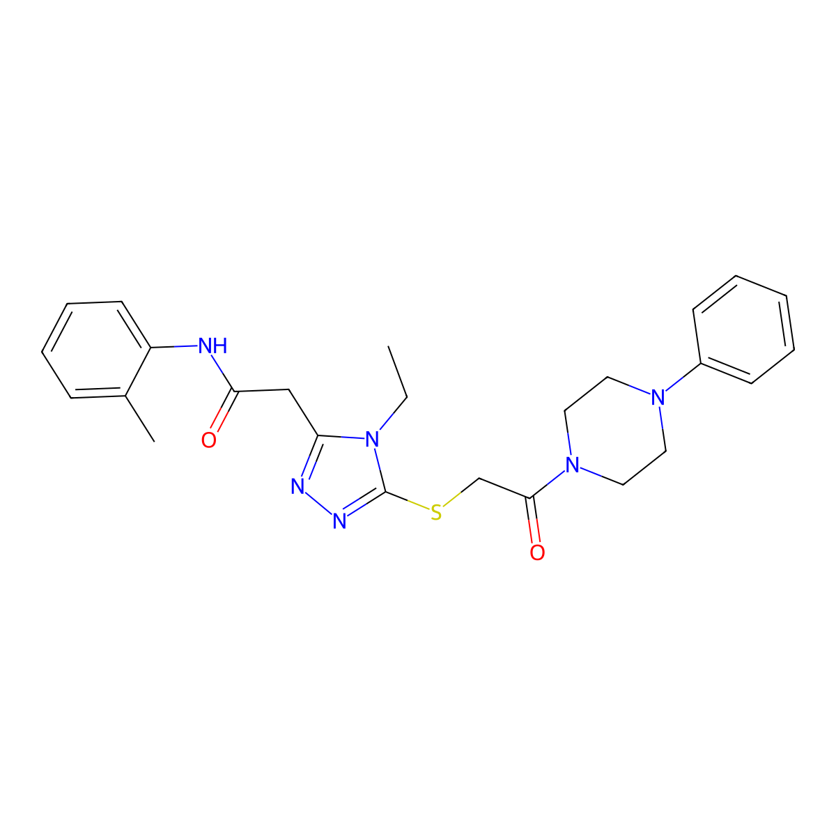 2-[4-ethyl-5-[2-oxo-2-(4-phenylpiperazin-1-yl)ethyl]sulfanyl-1,2,4-triazol-3-yl]-N-(2-methylphenyl)acetamide molecular structure, CAS 792944-21-9