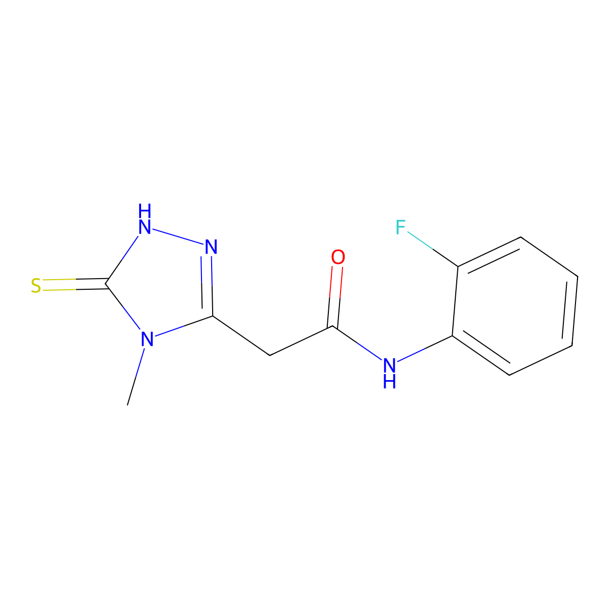 N-(2-Fluoro-phenyl)-2-(5-mercapto-4-methyl-4H-[1,2,4]triazol-3-yl)-acetamide molecular structure, CAS 792944-57-1