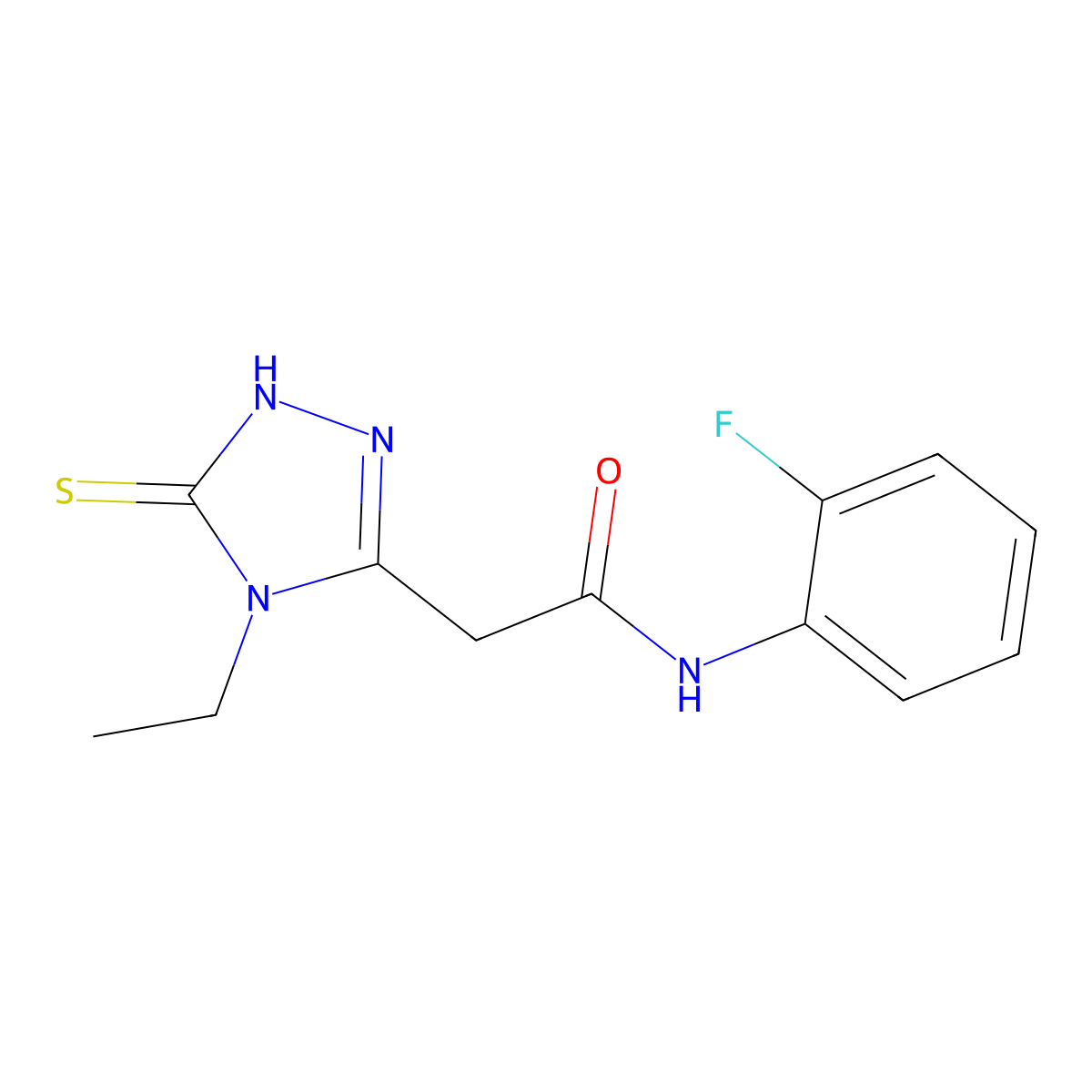 2-(4-Ethyl-5-mercapto-4H-[1,2,4]triazol-3-yl)-N-(2-fluoro-phenyl)-acetamide molecular structure, CAS 792944-58-2