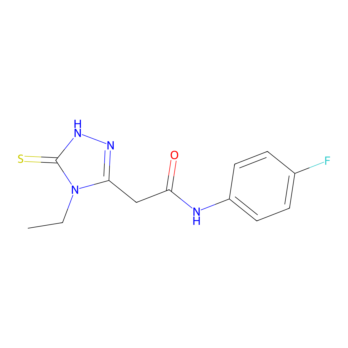 2-(4-Ethyl-5-mercapto-4H-[1,2,4]triazol-3-yl)-N-(4-fluoro-phenyl)-acetamide molecular structure, CAS 792944-74-2