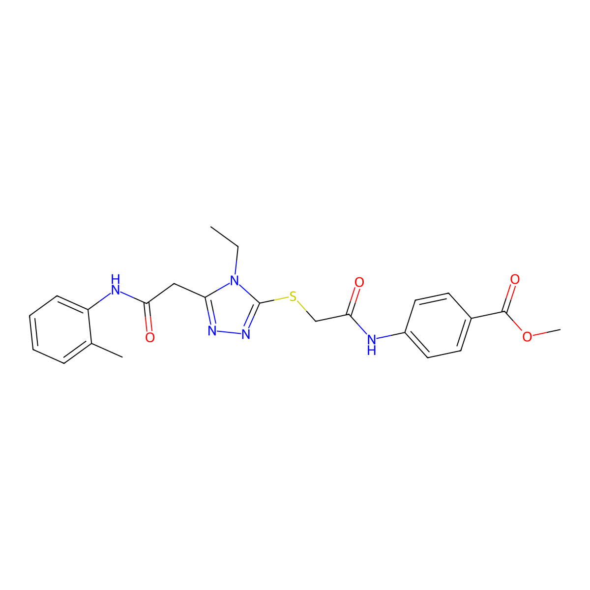 methyl 4-({[(4-ethyl-5-{2-[(2-methylphenyl)amino]-2-oxoethyl}-4H-1,2,4-triazol-3-yl)sulfanyl]acetyl}amino)benzoate molecular structure, CAS 792944-87-7