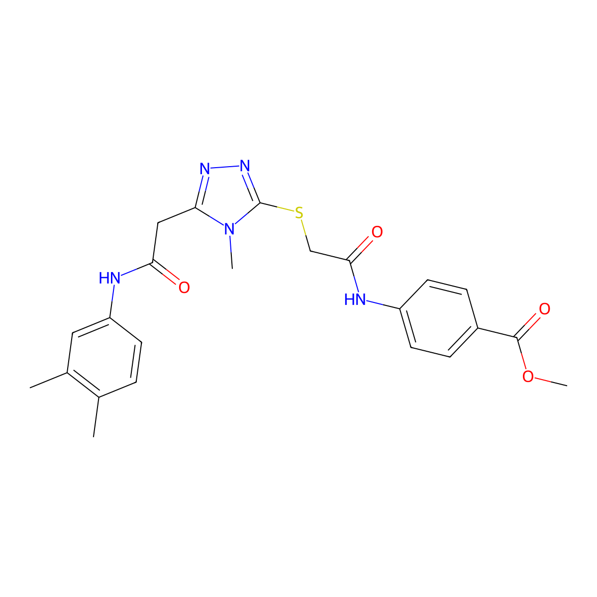 methyl 4-({[(5-{2-[(3,4-dimethylphenyl)amino]-2-oxoethyl}-4-methyl-4H-1,2,4-triazol-3-yl)sulfanyl]acetyl}amino)benzoate molecular structure, CAS 792944-88-8