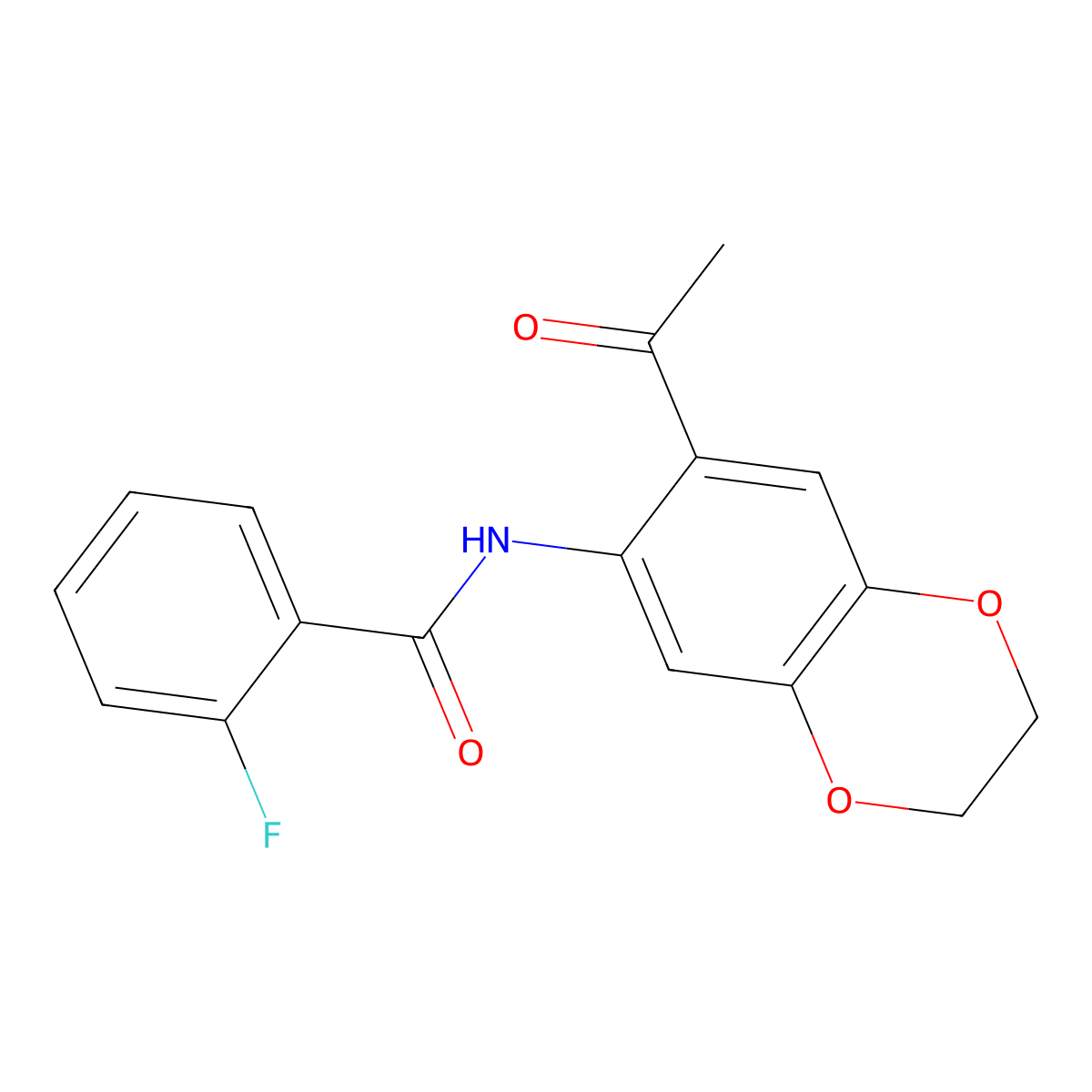 N-(7-acetyl-2,3-dihydro-1,4-benzodioxin-6-yl)-2-fluorobenzamide molecular structure, CAS 792945-99-4