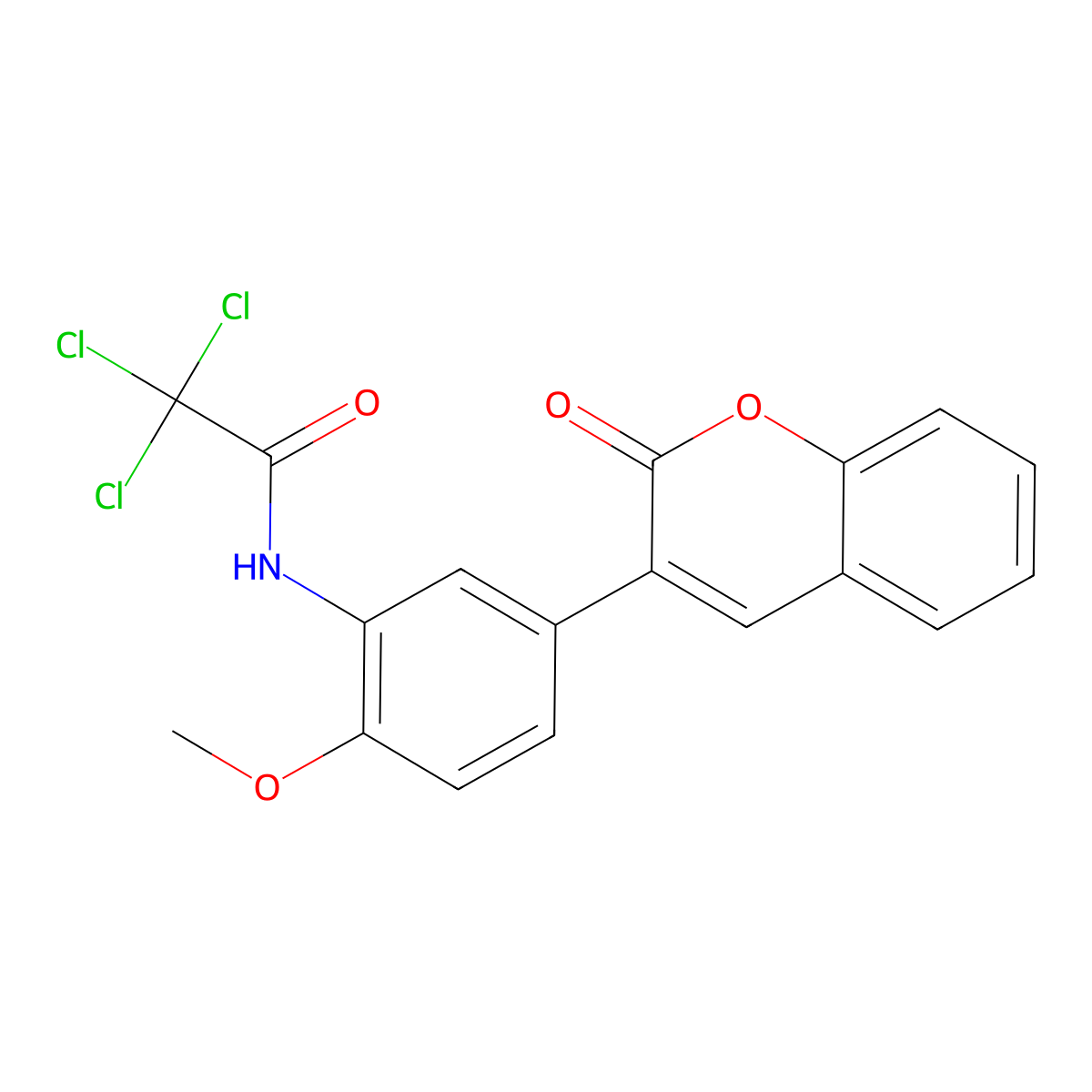 2,2,2-trichloro-N-[2-methoxy-5-(2-oxochromen-3-yl)phenyl]acetamide molecular structure, CAS 792946-00-0