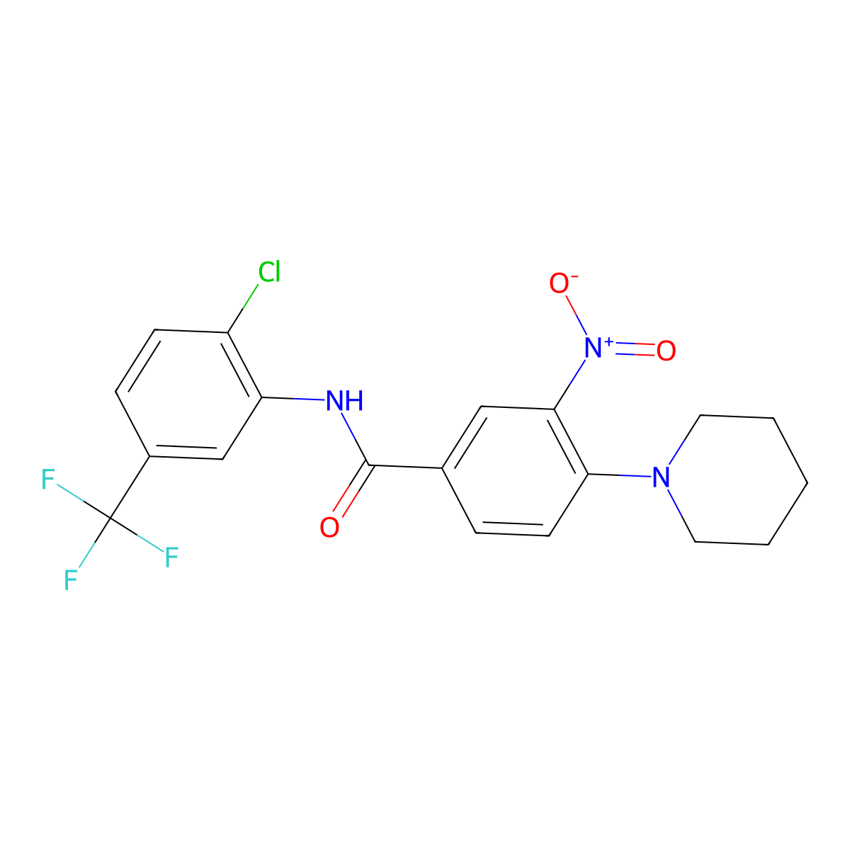 N-[2-chloro-5-(trifluoromethyl)phenyl]-3-nitro-4-piperidin-1-ylbenzamide molecular structure, CAS 792946-07-7