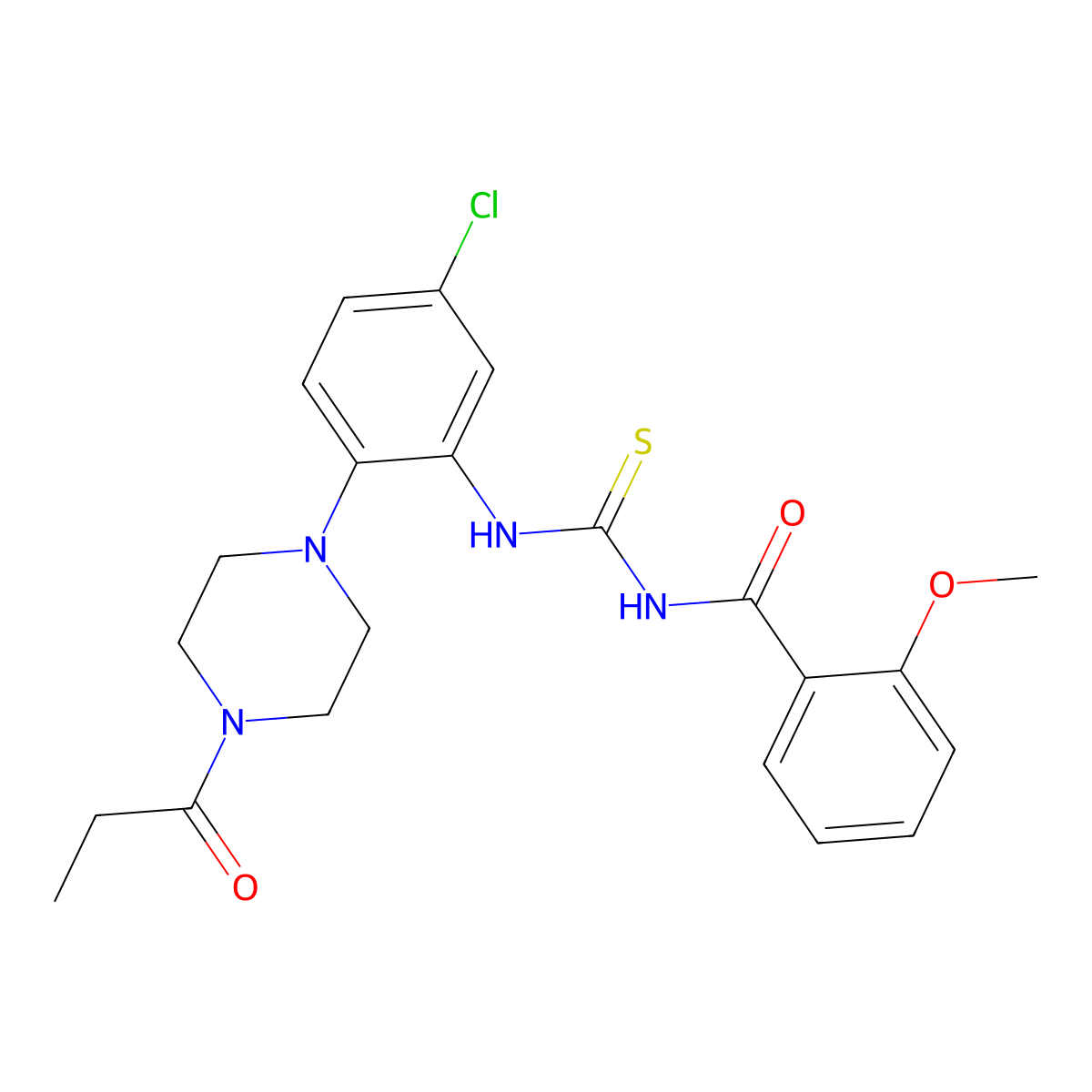 N-[[5-chloro-2-(4-propanoylpiperazin-1-yl)phenyl]carbamothioyl]-2-methoxybenzamide molecular structure, CAS 792946-18-0