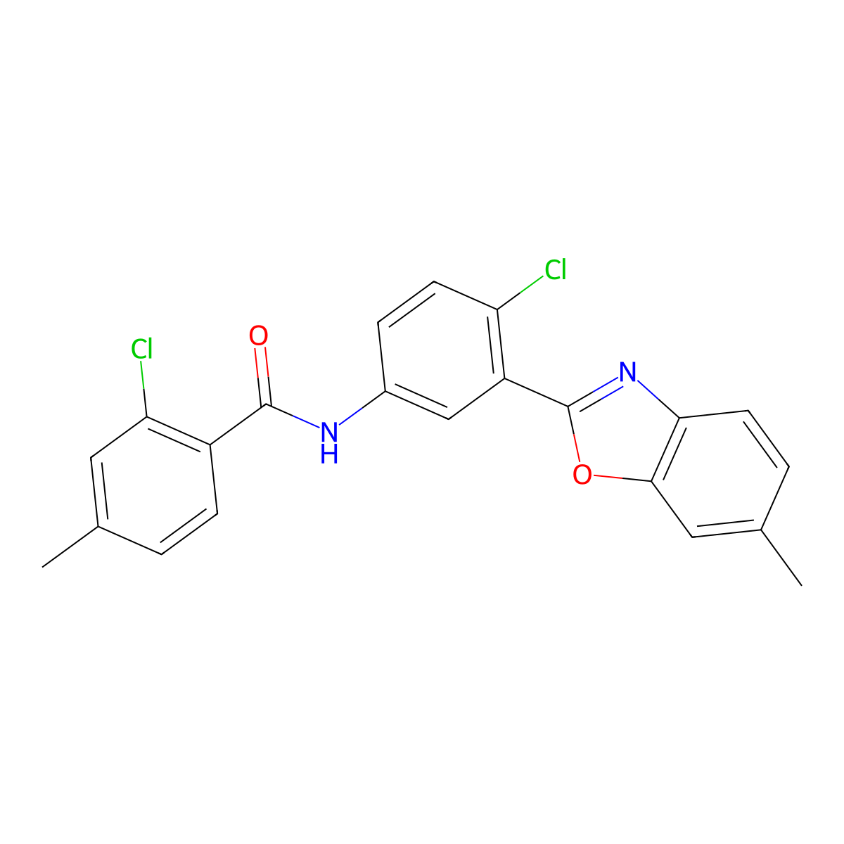 2-chloro-N-[4-chloro-3-(6-methyl-1,3-benzoxazol-2-yl)phenyl]-4-methylbenzamide molecular structure, CAS 792946-23-7
