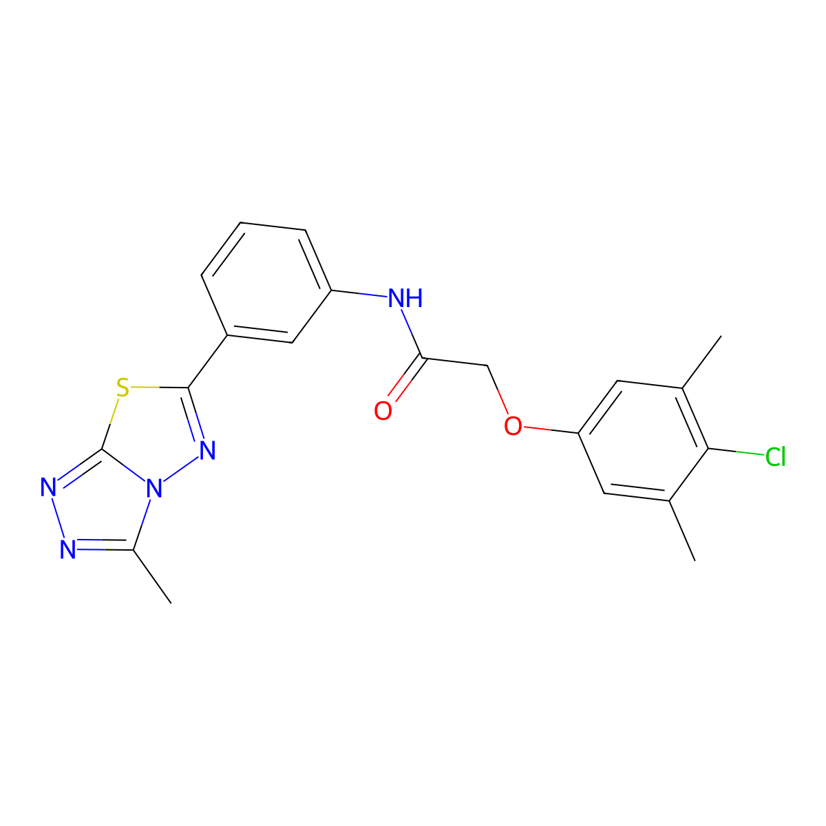 2-(4-chloro-3,5-dimethylphenoxy)-N-[3-(3-methyl-[1,2,4]triazolo[3,4-b][1,3,4]thiadiazol-6-yl)phenyl]acetamide molecular structure, CAS 792946-32-8