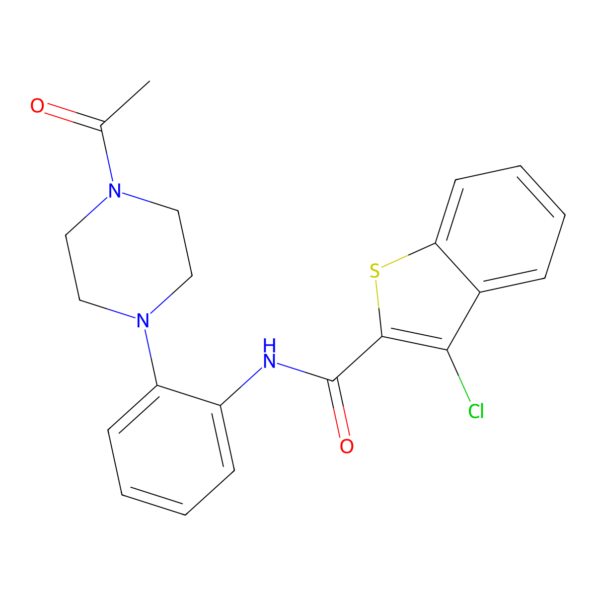 N-[2-(4-acetyl-1-piperazinyl)phenyl]-3-chloro-1-benzothiophene-2-carboxamide molecular structure, CAS 792946-36-2