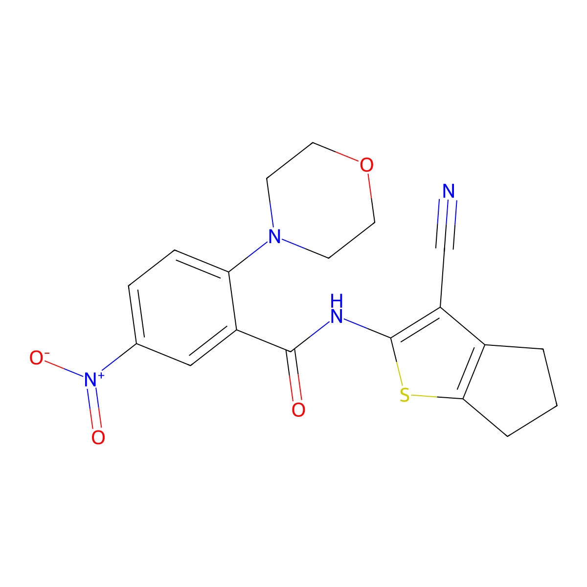 N-(3-cyano-5,6-dihydro-4H-cyclopenta[b]thiophen-2-yl)-2-morpholin-4-yl-5-nitrobenzamide molecular structure, CAS 792946-55-5