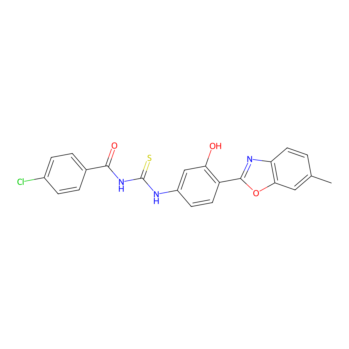 4-chloro-N-{[3-hydroxy-4-(6-methyl-1,3-benzoxazol-2-yl)phenyl]carbamothioyl}benzamide molecular structure, CAS 792946-62-4
