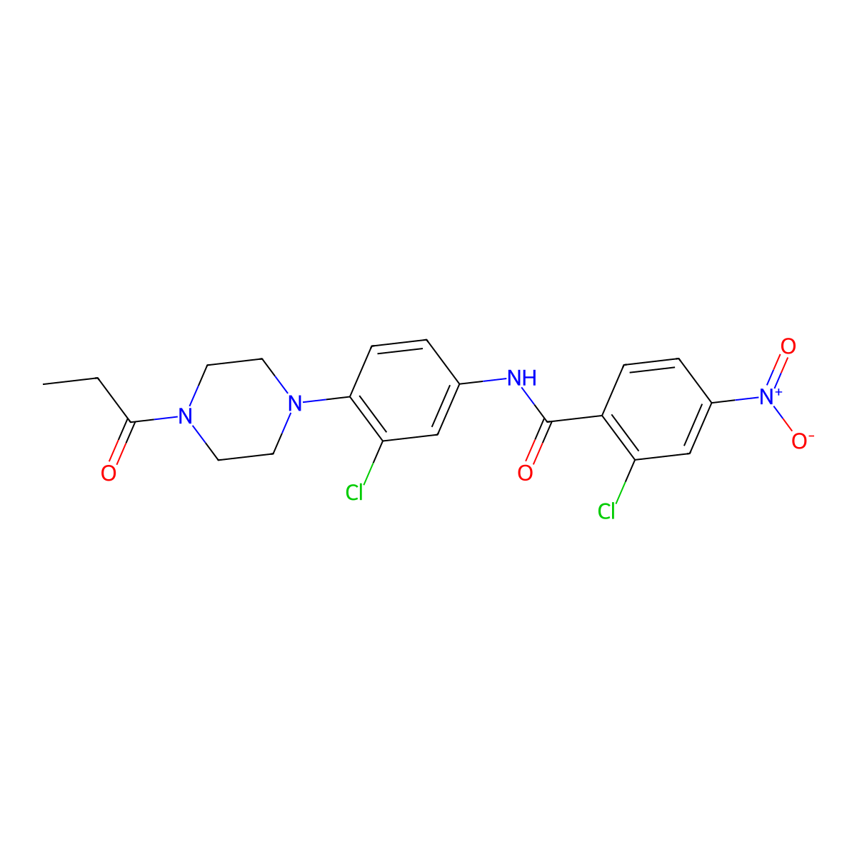 2-chloro-N-[3-chloro-4-(4-propanoylpiperazin-1-yl)phenyl]-4-nitrobenzamide molecular structure, CAS 792947-03-6