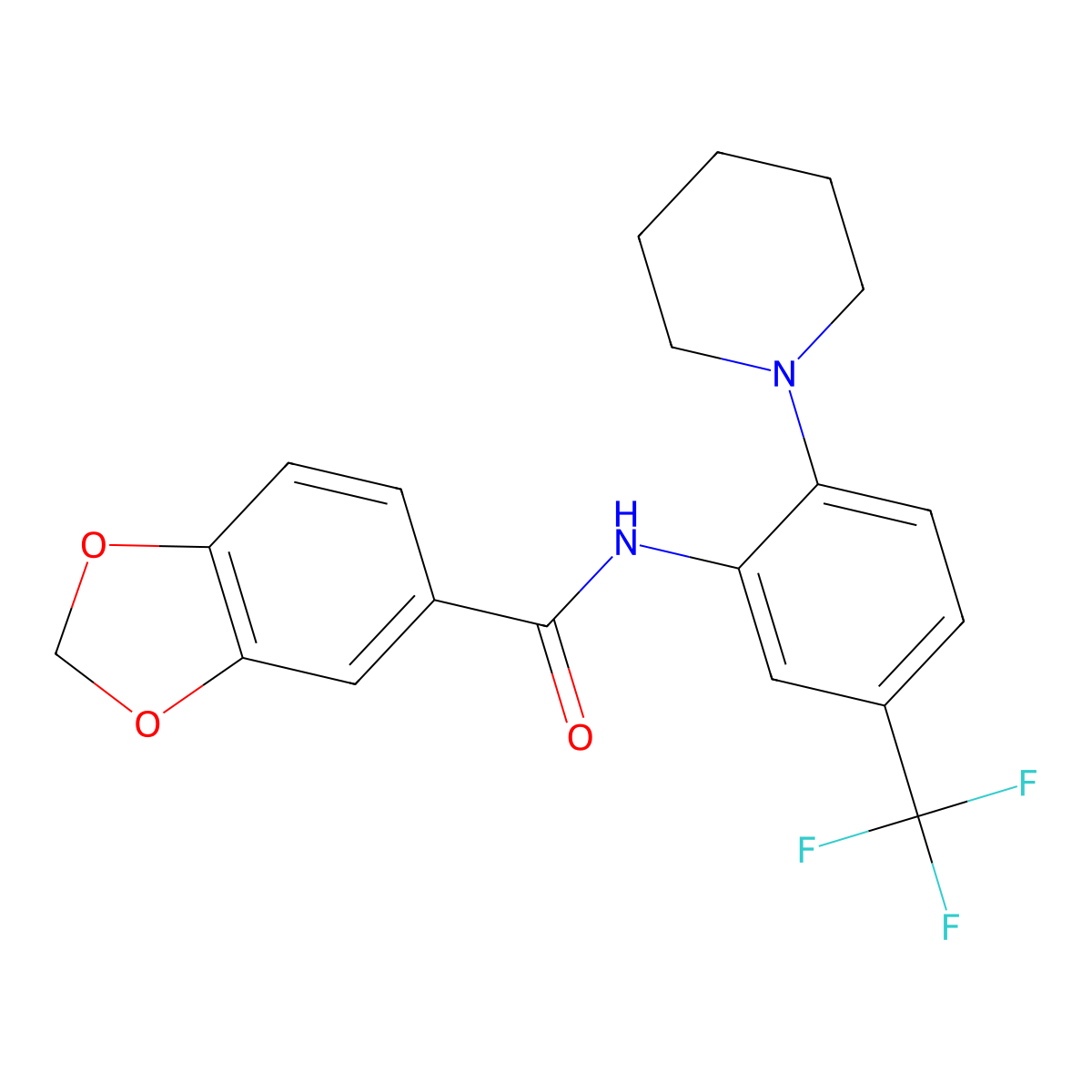 N-[2-piperidin-1-yl-5-(trifluoromethyl)phenyl]-1,3-benzodioxole-5-carboxamide molecular structure, CAS 792947-26-3