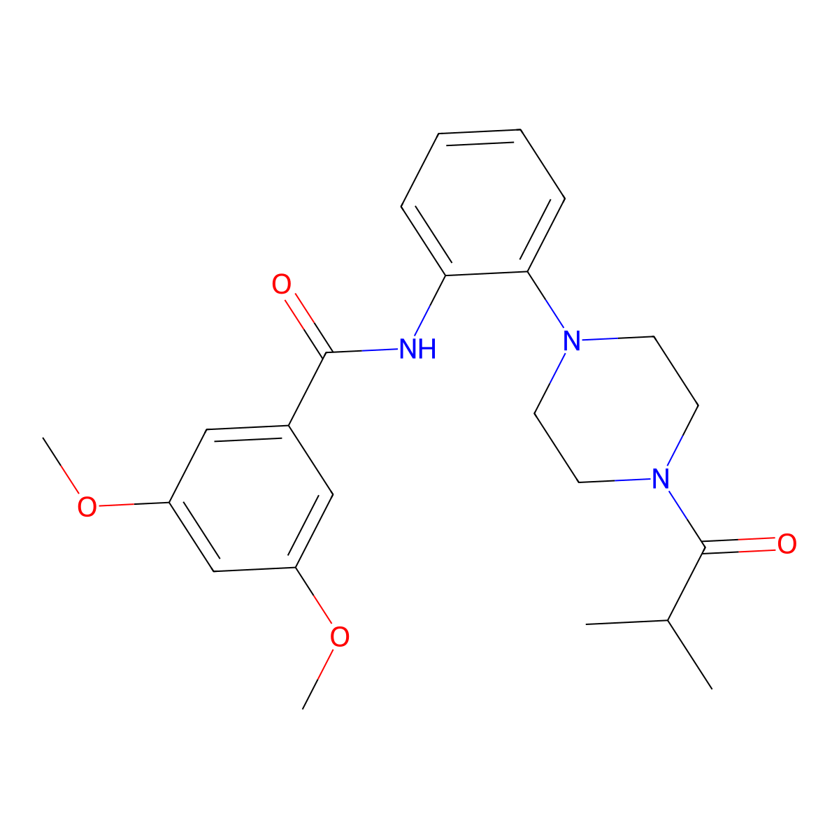 3,5-dimethoxy-N-[2-[4-(2-methylpropanoyl)piperazin-1-yl]phenyl]benzamide molecular structure, CAS 792947-34-3