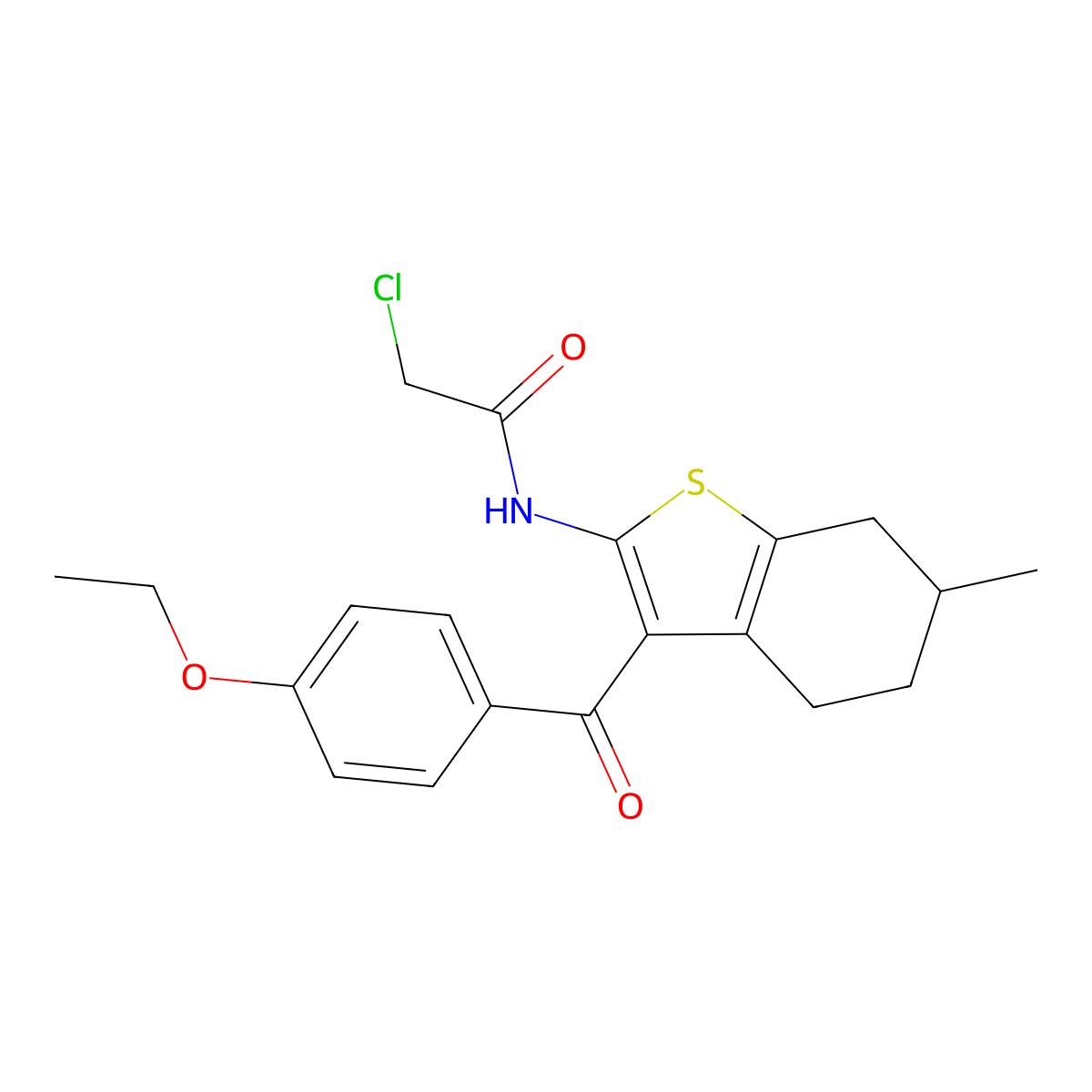 2-chloro-N-[3-(4-ethoxybenzoyl)-6-methyl-4,5,6,7-tetrahydro-1-benzothiophen-2-yl]acetamide molecular structure, CAS 792954-21-3