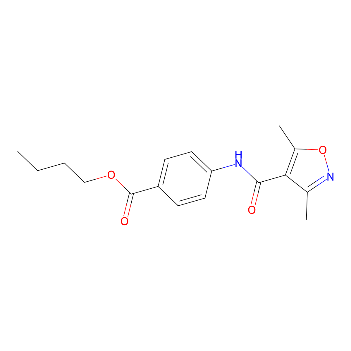Butyl 4-{[(3,5-dimethyl-1,2-oxazol-4-yl)carbonyl]amino}benzoate molecular structure, CAS 792955-97-6