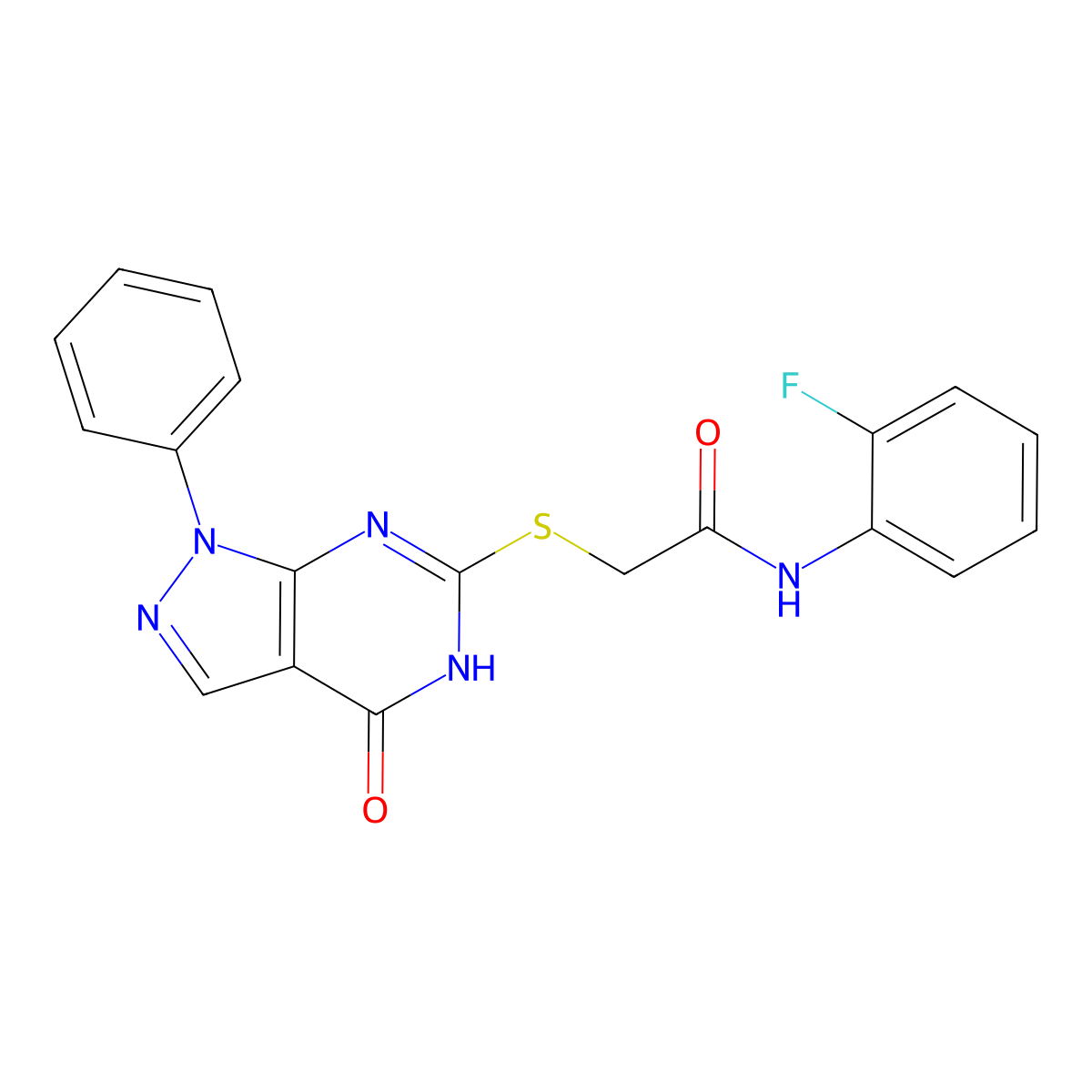 N-(2-fluorophenyl)-2-({4-oxo-1-phenyl-1H,4H,5H-pyrazolo[3,4-d]pyrimidin-6-yl}sulfanyl)acetamide molecular structure, CAS 792961-12-7