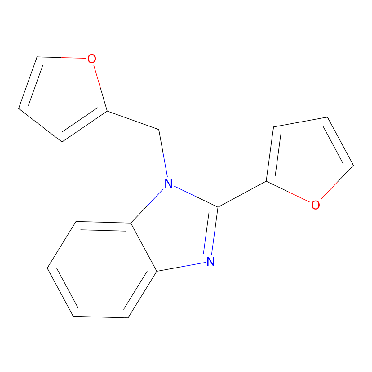 2-Furan-2-yl-1-furan-2-ylmethyl-1H-benzoimidazole molecular structure, CAS 79324-83-7