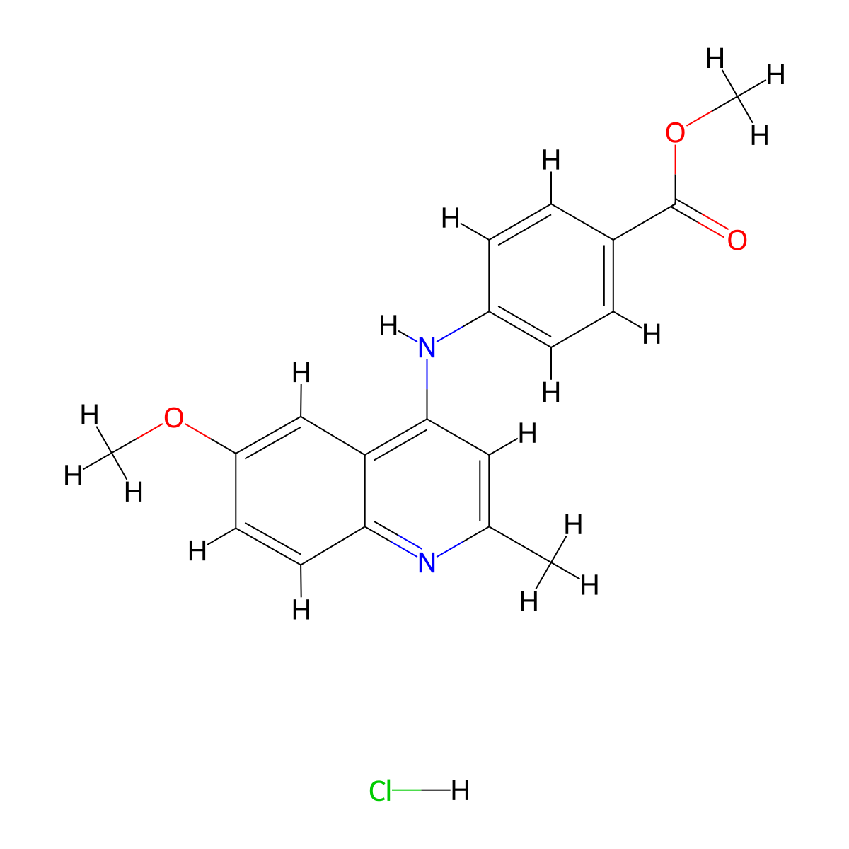 Methyl 4-[(6-methoxy-2-methyl-4-quinolyl)amino]benzoate, chloride molecular structure, CAS 79340-76-4
