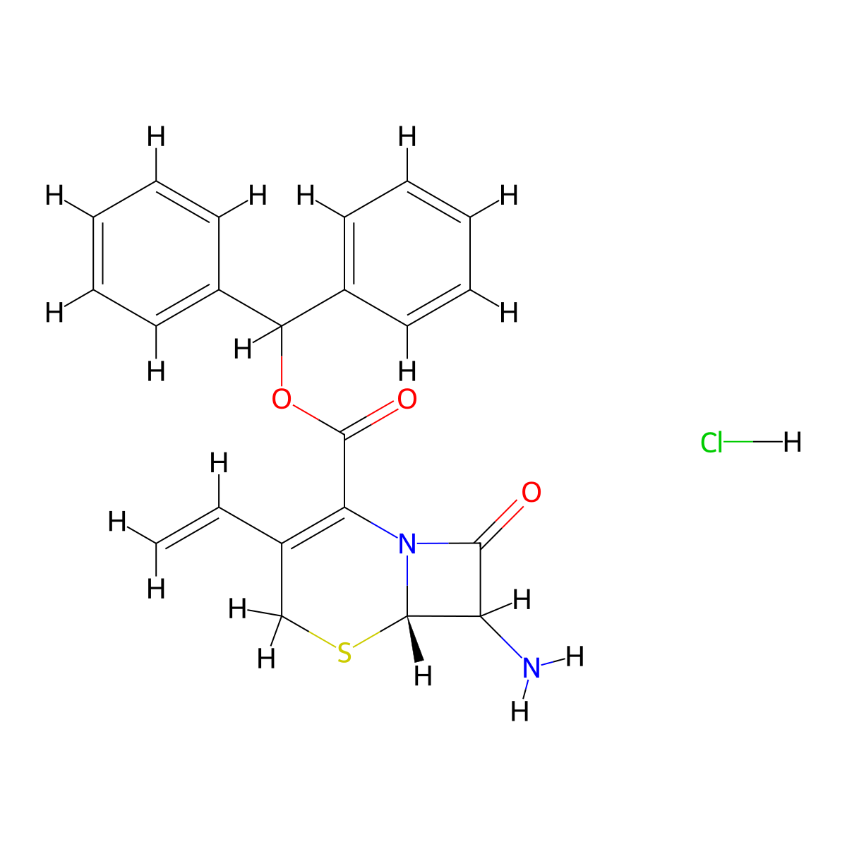 benzhydryl (6S)-7-amino-3-ethenyl-8-oxo-5-thia-1-azabicyclo[4.2.0]oct-2-ene-2-carboxylate;hydrochloride molecular structure, CAS 79349-67-0