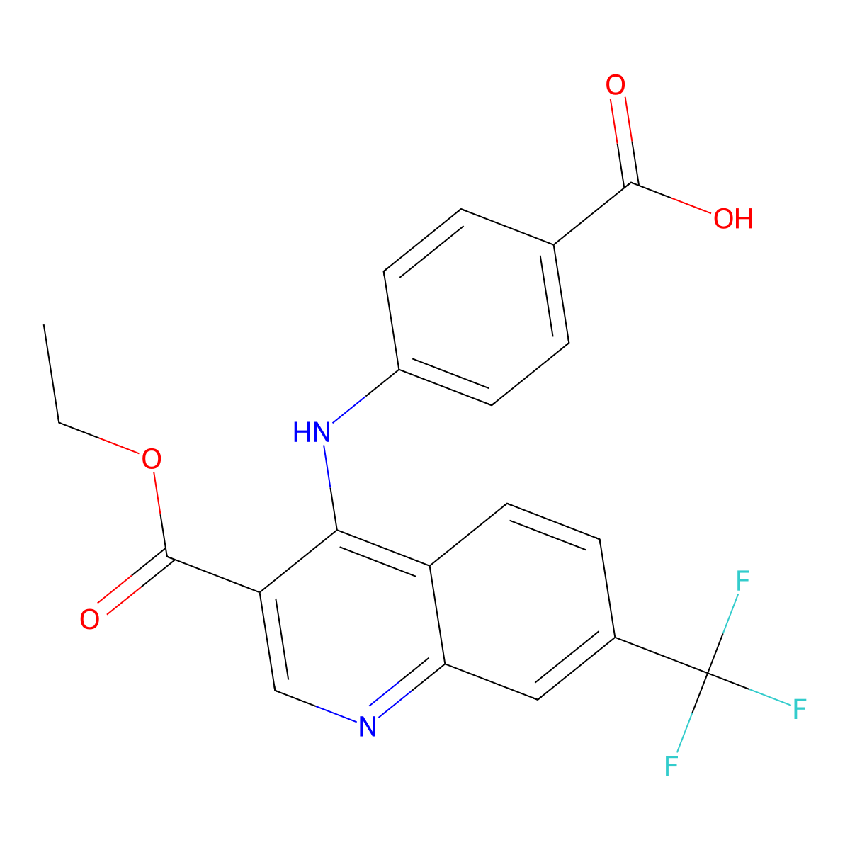 4-((3-(Ethoxycarbonyl)-7-(trifluoromethyl)quinolin-4-yl)amino)benzoic acid molecular structure, CAS 793627-43-7