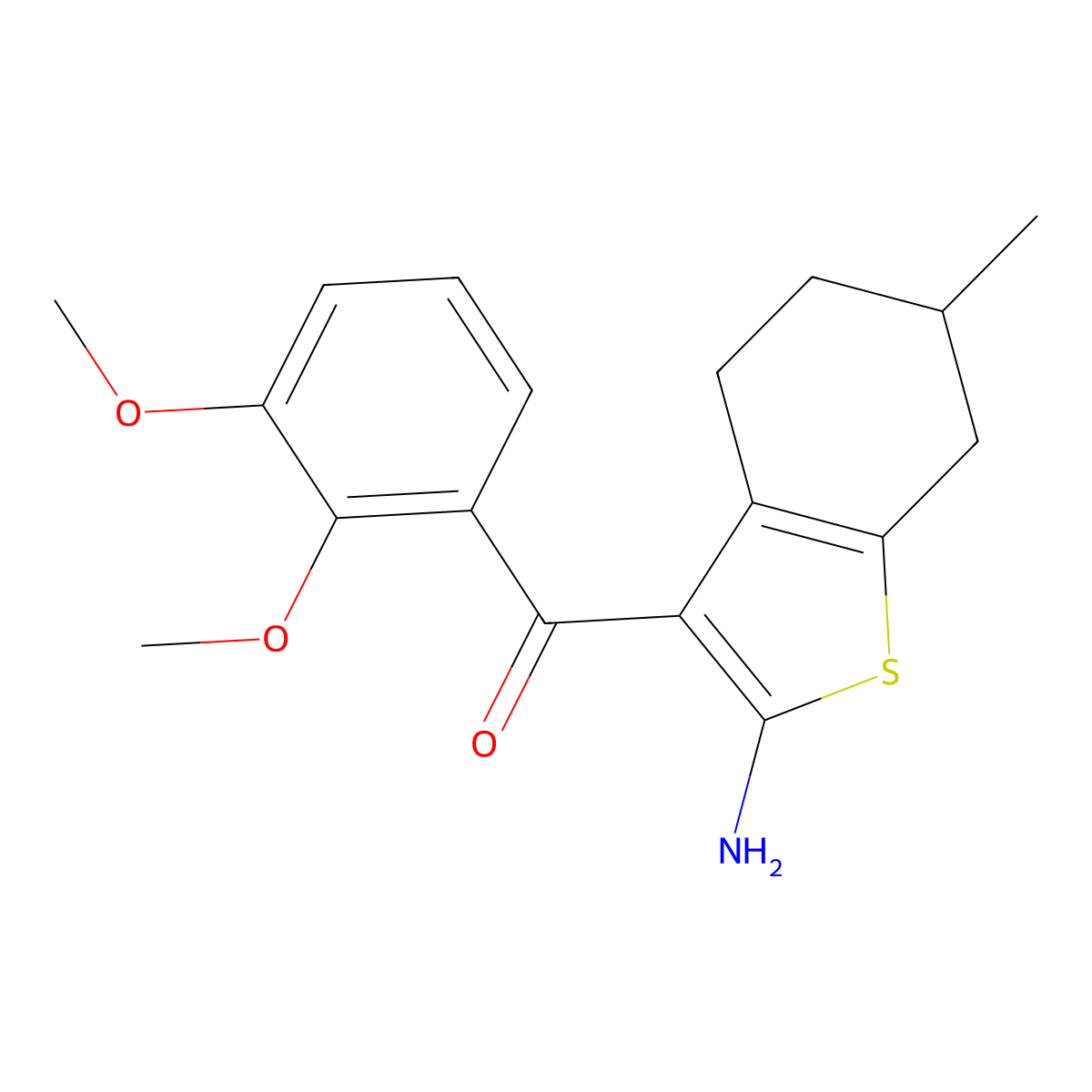 (2-Amino-6-methyl-4,5,6,7-tetrahydro-1-benzothien-3-yl)(2,3-dimethoxyphenyl)methanone molecular structure, CAS 793678-83-8