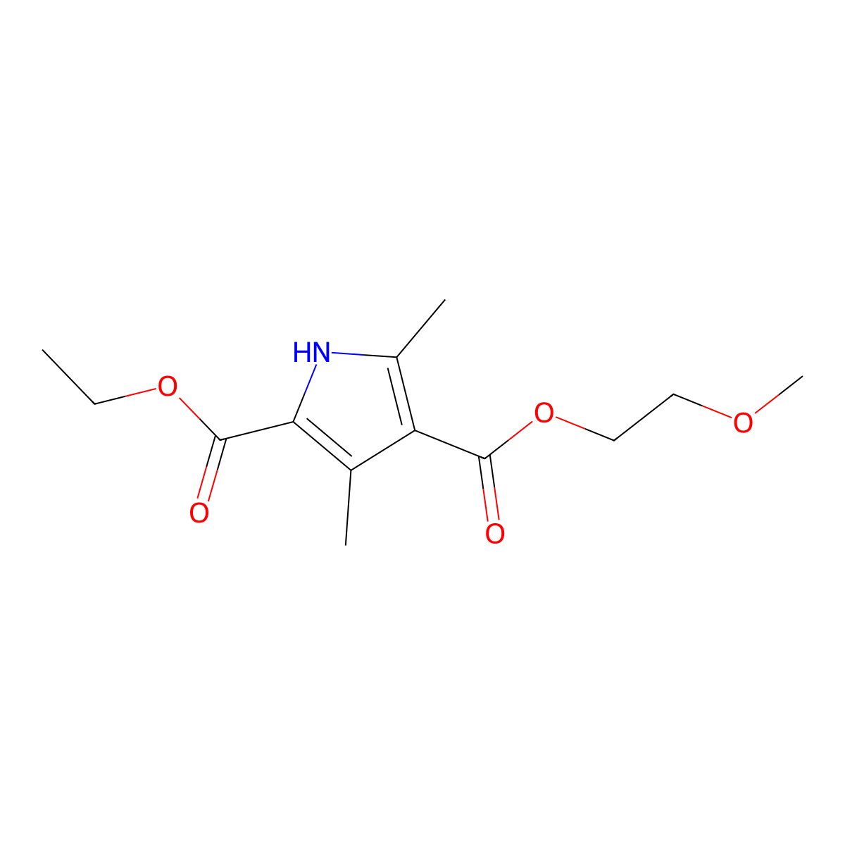 2-ethyl 4-(2-methoxyethyl) 3,5-dimethyl-1H-pyrrole-2,4-dicarboxylate molecular structure, CAS 793679-03-5
