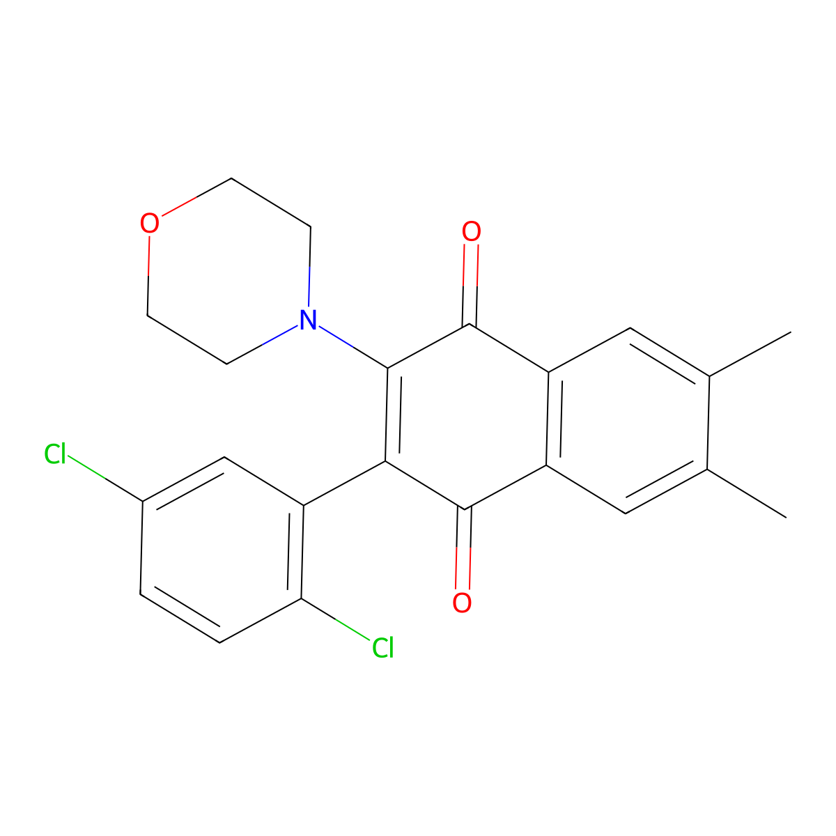2-(2,5-Dichlorophenyl)-6,7-dimethyl-3-(morpholin-4-yl)-1,4-dihydronaphthalene-1,4-dione molecular structure, CAS 793679-19-3