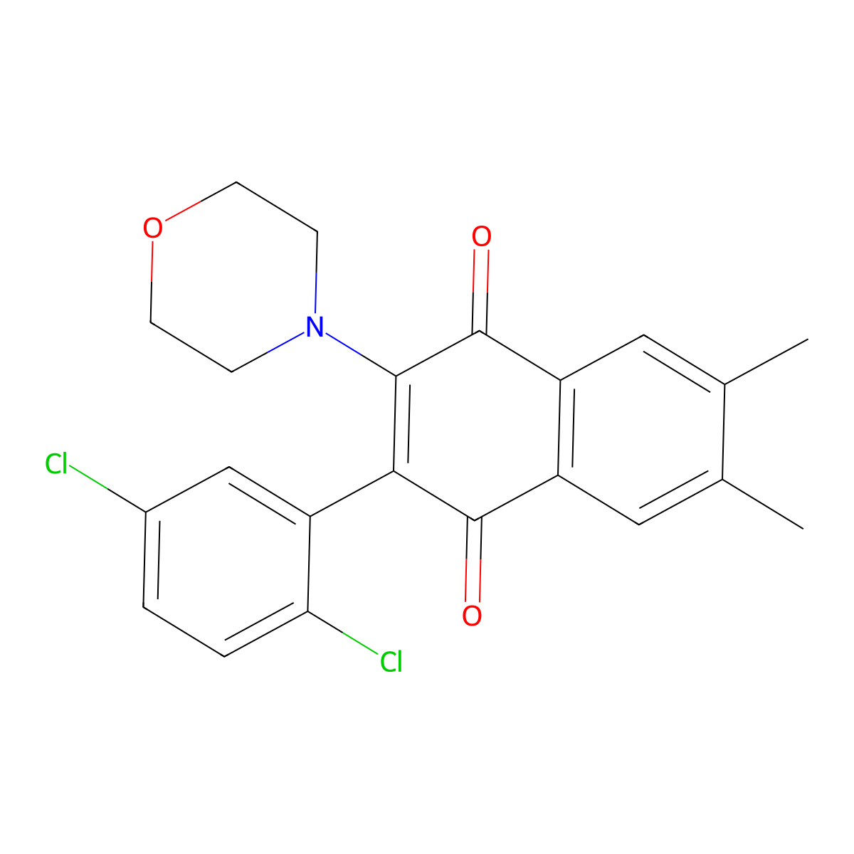 2-(2,5-Dichlorophenyl)-6,7-dimethyl-3-(morpholin-4-yl)-1,4-dihydronaphthalene-1,4-dione molecular structure, CAS 793679-19-3