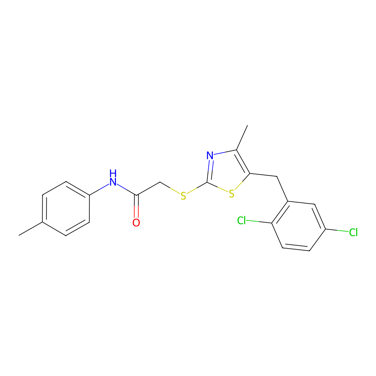 2-({5-[(2,5-dichlorophenyl)methyl]-4-methyl-1,3-thiazol-2-yl}sulfanyl)-N-(4-methylphenyl)acetamide molecular structure, CAS 793679-25-1