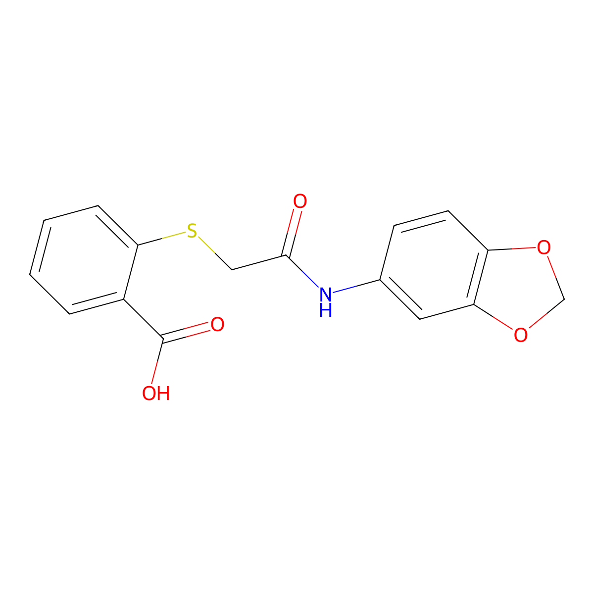 2-({[(1,3-Dioxaindan-5-yl)carbamoyl]methyl}sulfanyl)benzoic acid molecular structure, CAS 793679-41-1