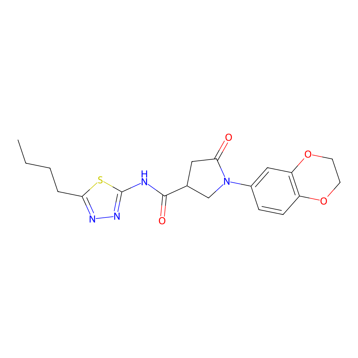 N-(5-butyl-1,3,4-thiadiazol-2-yl)-1-(2,3-dihydro-1,4-benzodioxin-6-yl)-5-oxopyrrolidine-3-carboxamide molecular structure, CAS 793692-91-8