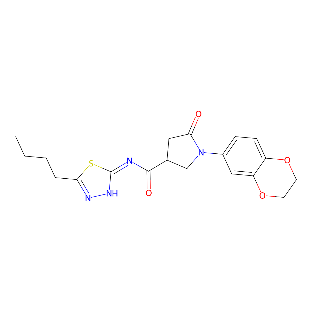 N-(5-butyl-1,3,4-thiadiazol-2-yl)-1-(2,3-dihydro-1,4-benzodioxin-6-yl)-5-oxopyrrolidine-3-carboxamide molecular structure, CAS 793692-91-8
