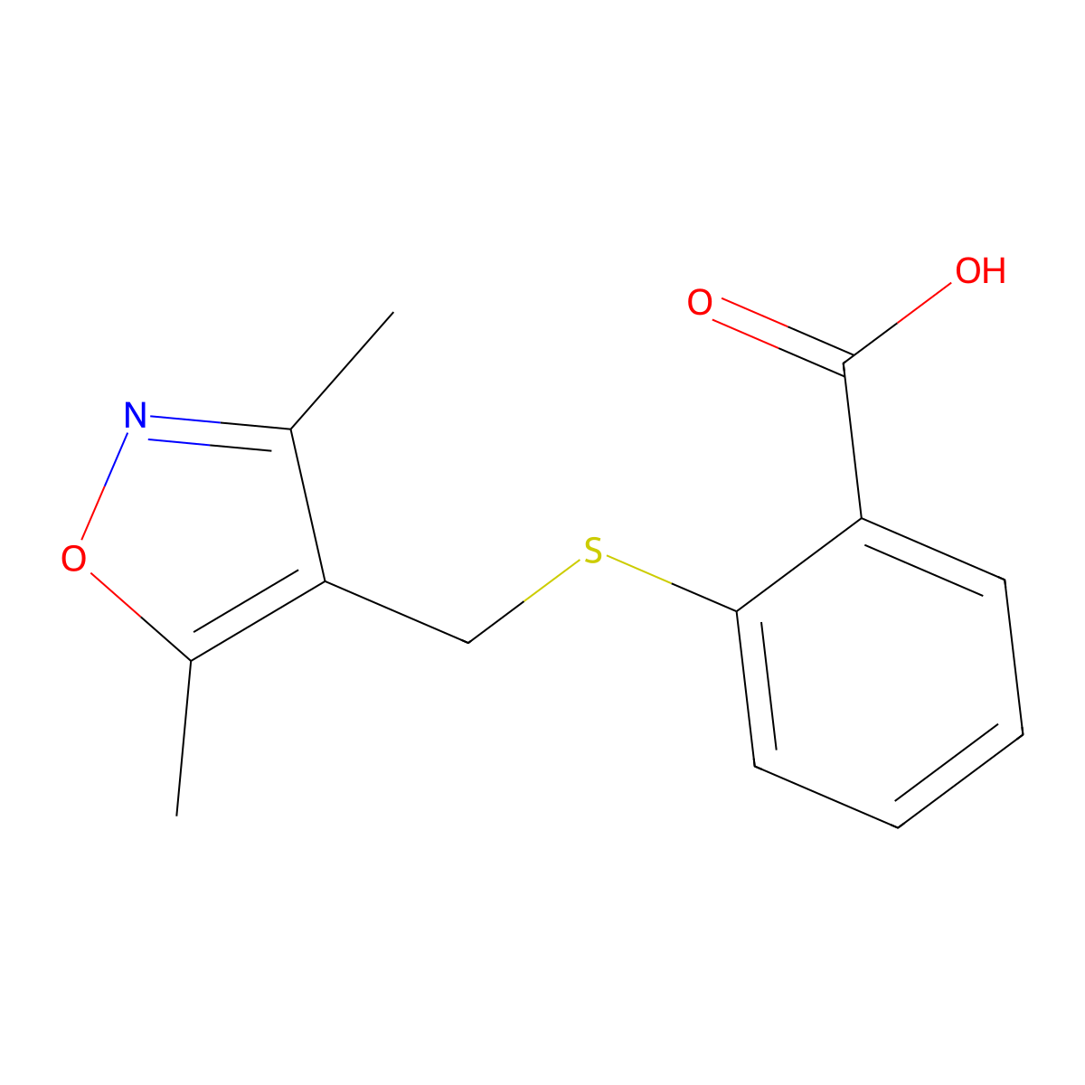 2-{[(Dimethyl-1,2-oxazol-4-yl)methyl]sulfanyl}benzoic acid molecular structure, CAS 793715-99-8
