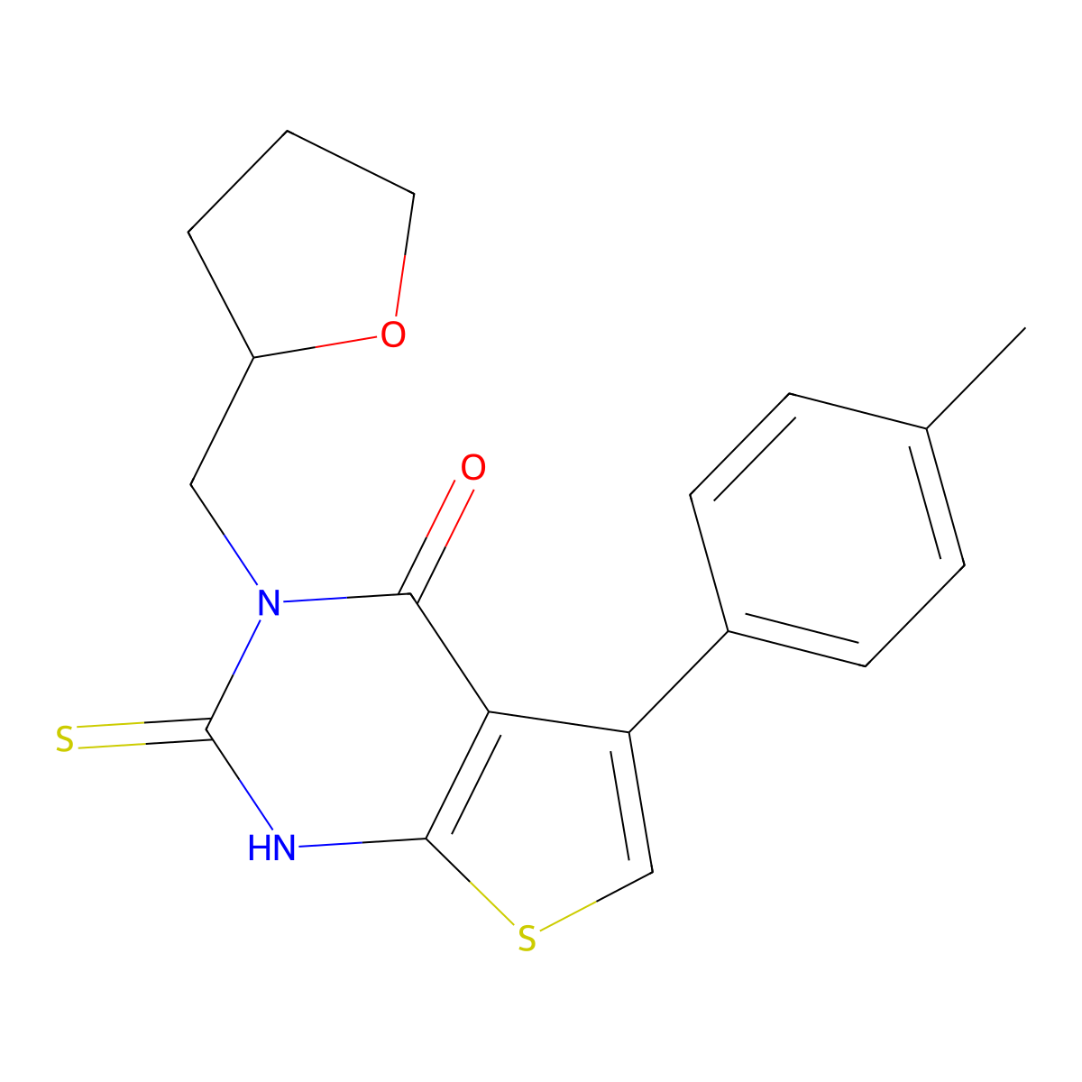 2-mercapto-5-(4-methylphenyl)-3-(tetrahydrofuran-2-ylmethyl)thieno[2,3-d]pyrimidin-4(3H)-one molecular structure, CAS 793716-03-7
